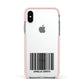 Barcode with Text Apple iPhone Xs Impact Case Pink Edge on Silver Phone