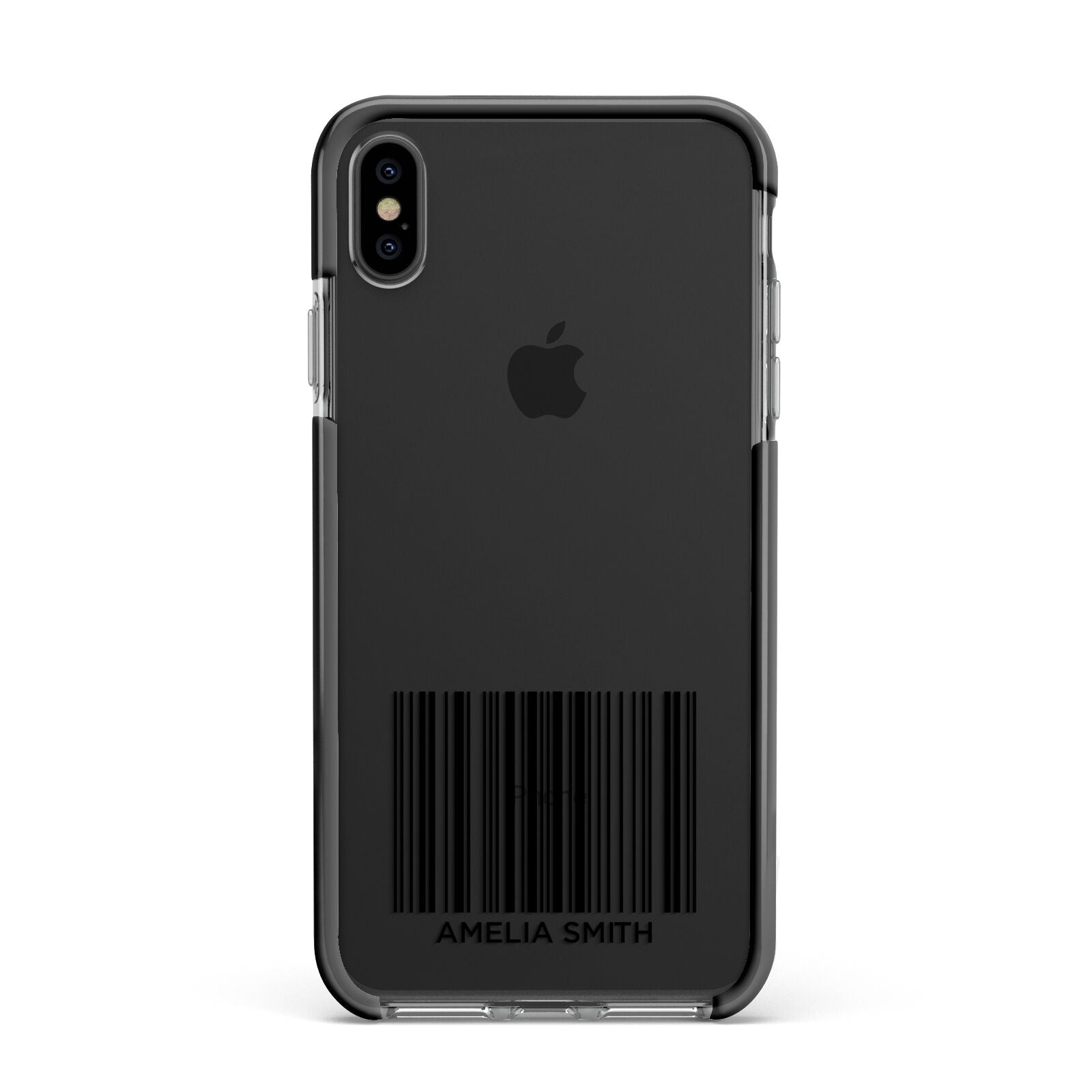 Barcode with Text Apple iPhone Xs Max Impact Case Black Edge on Black Phone