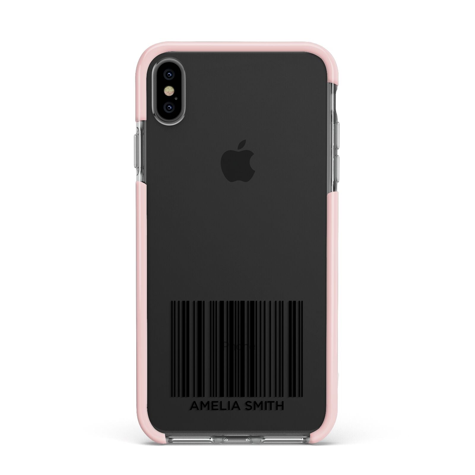 Barcode with Text Apple iPhone Xs Max Impact Case Pink Edge on Black Phone