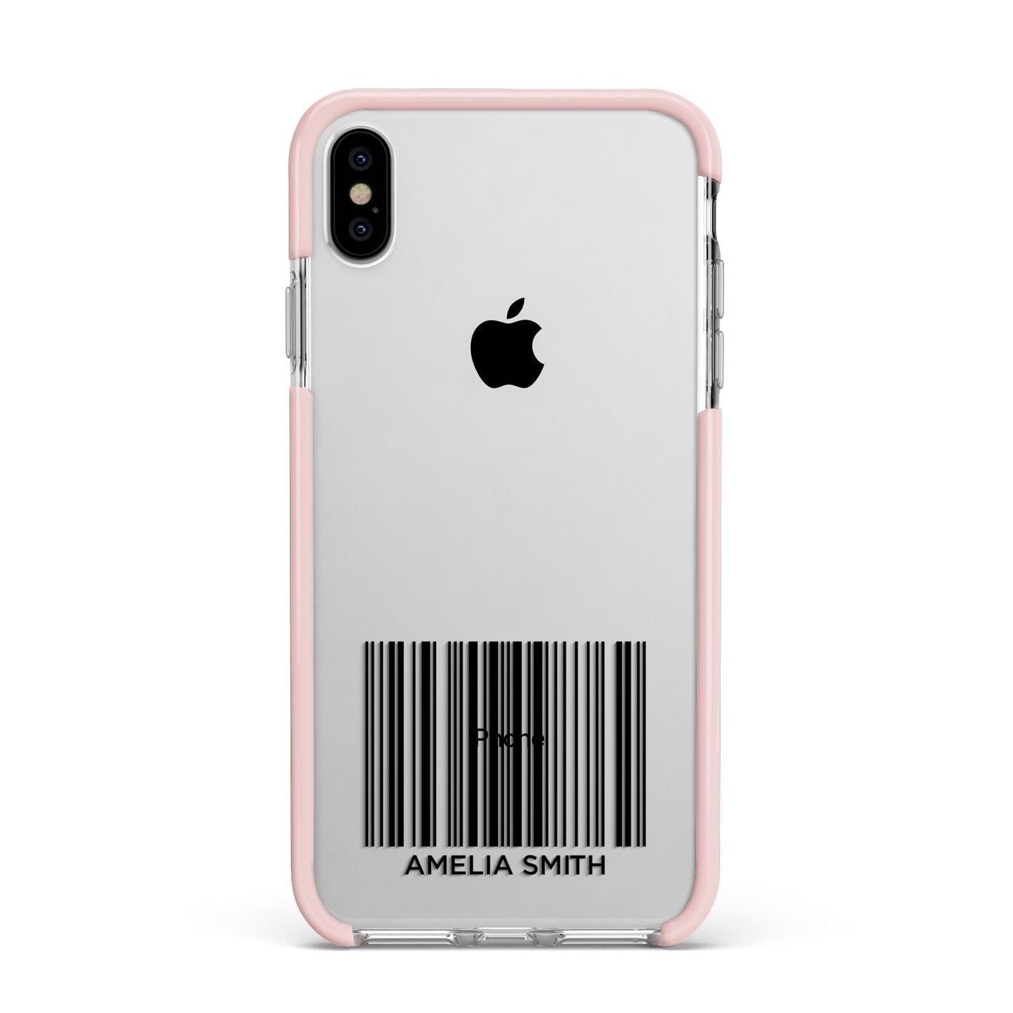 Barcode with Text Apple iPhone Xs Max Impact Case Pink Edge on Silver Phone