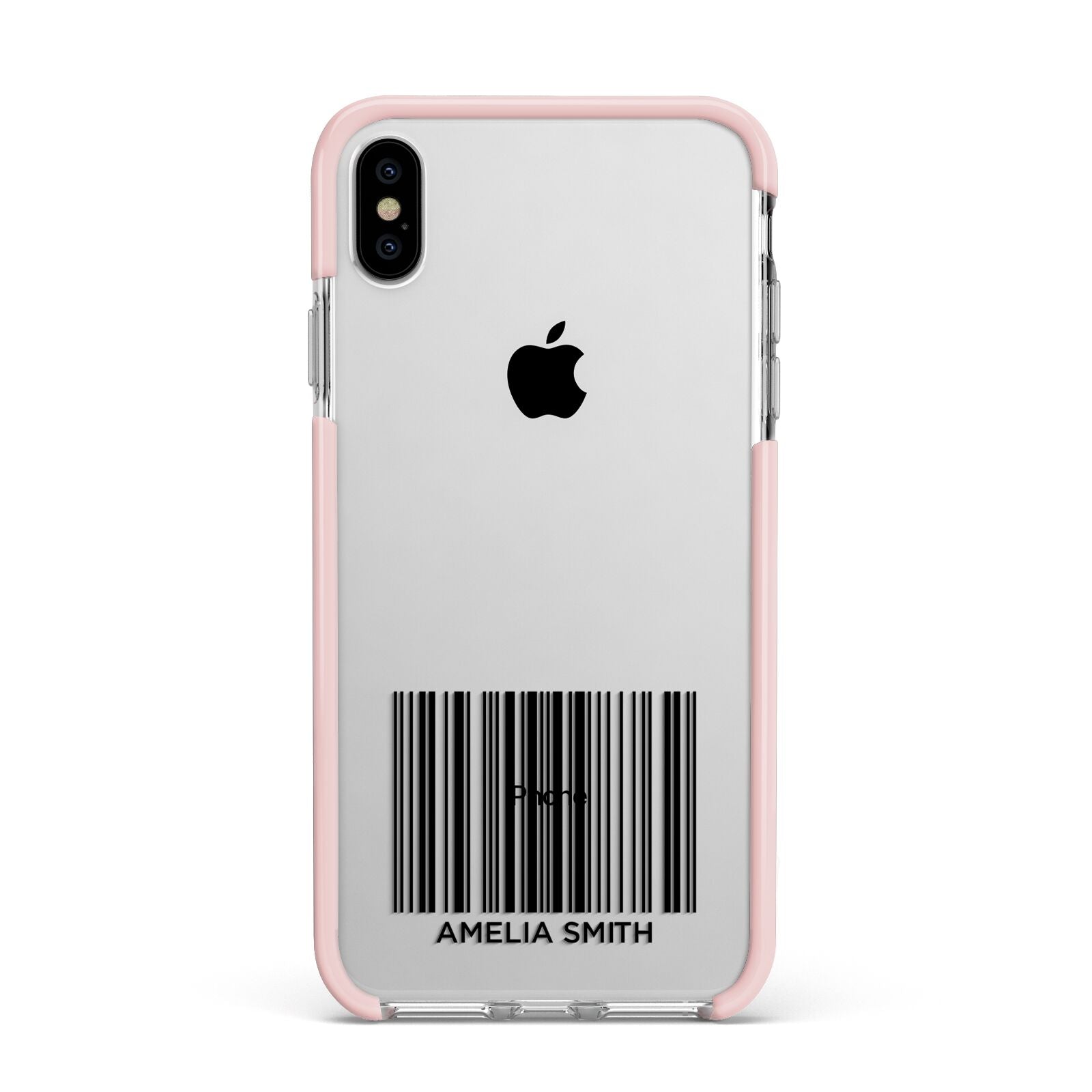 Barcode with Text Apple iPhone Xs Max Impact Case Pink Edge on Silver Phone