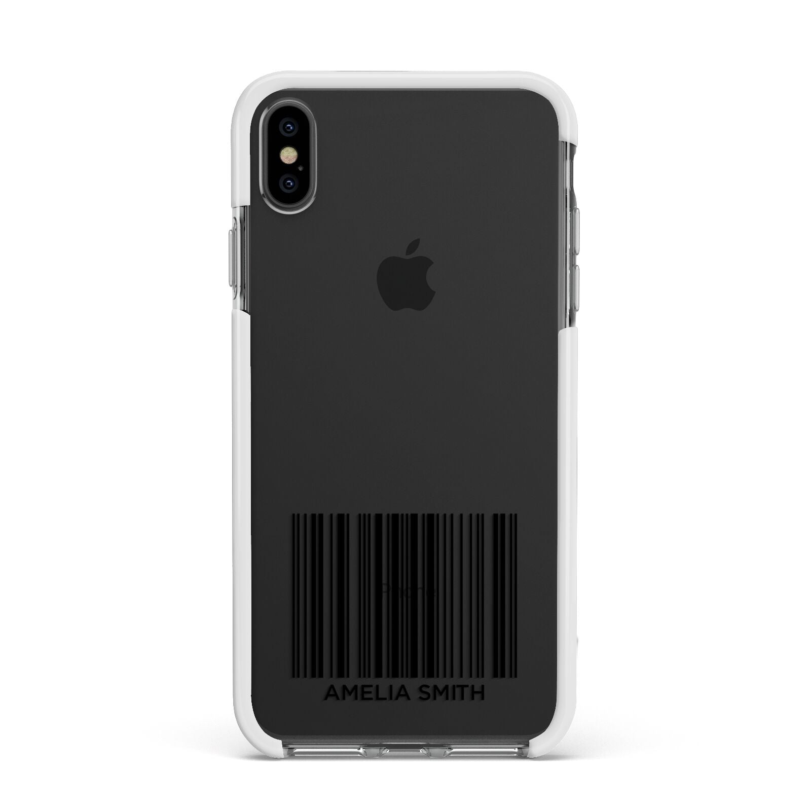 Barcode with Text Apple iPhone Xs Max Impact Case White Edge on Black Phone