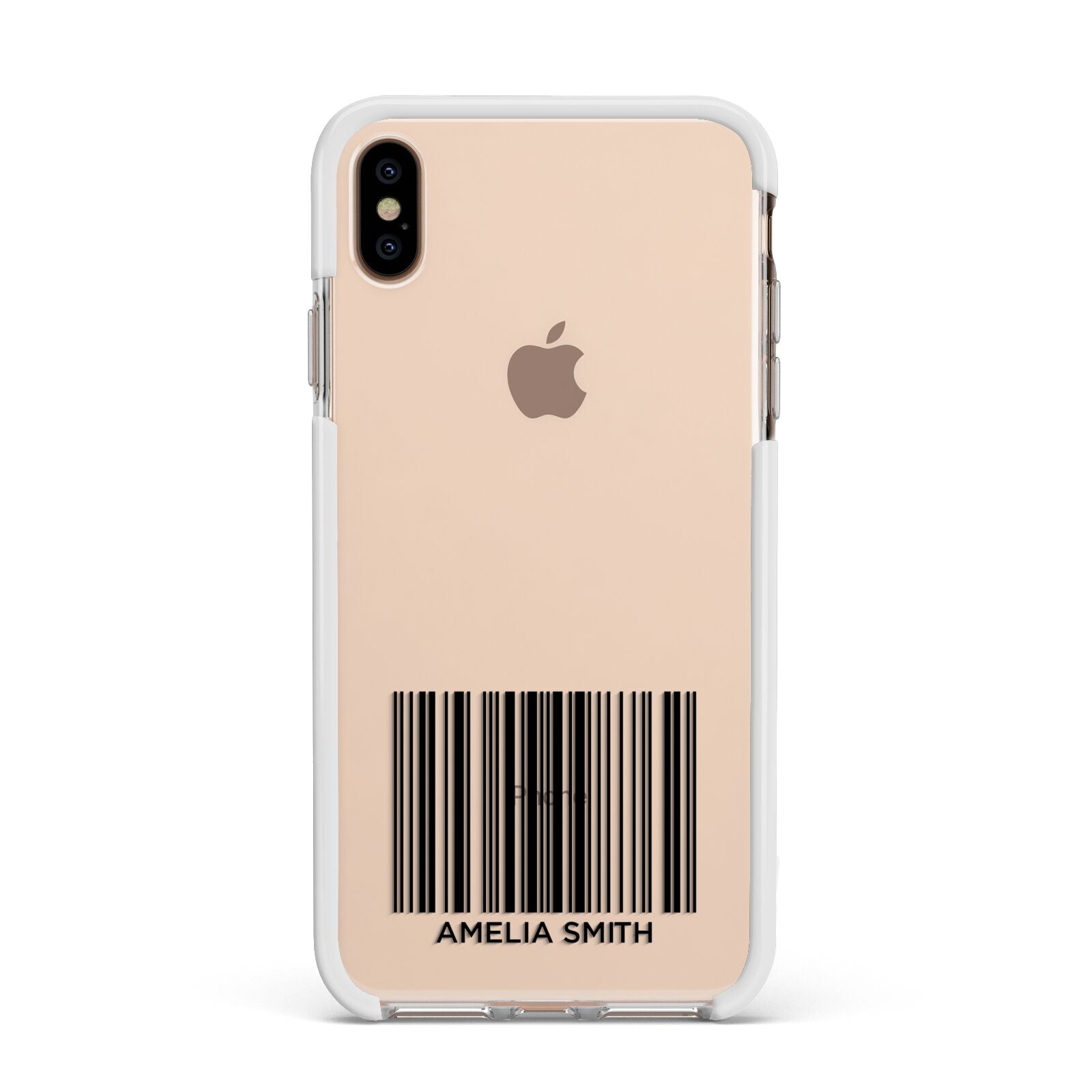 Barcode with Text Apple iPhone Xs Max Impact Case White Edge on Gold Phone