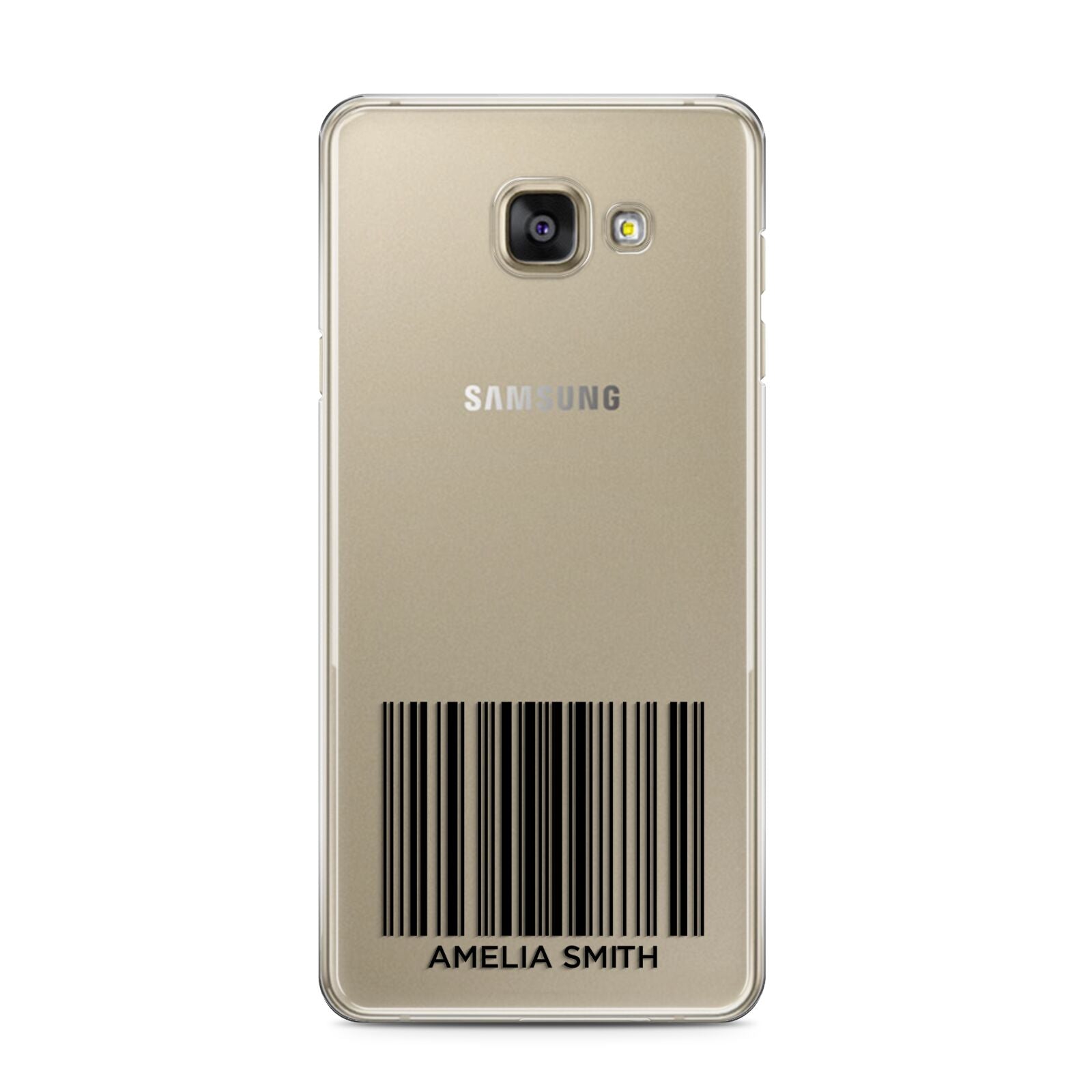 Barcode with Text Samsung Galaxy A3 2016 Case on gold phone