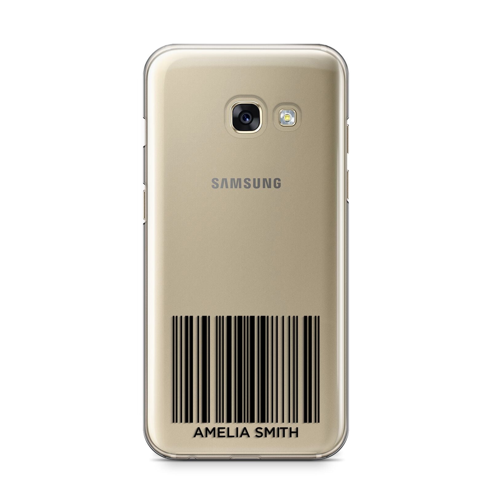 Barcode with Text Samsung Galaxy A3 2017 Case on gold phone