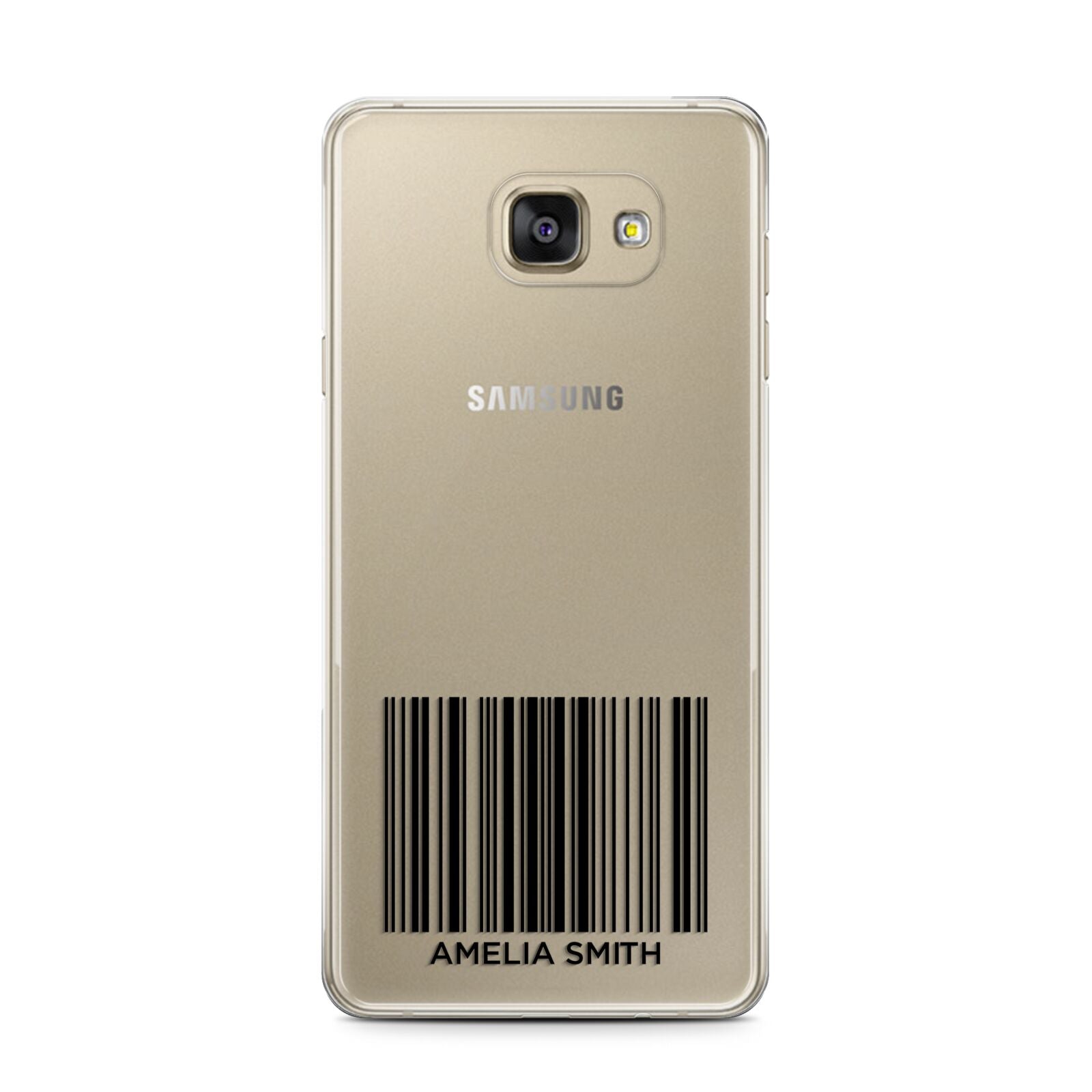 Barcode with Text Samsung Galaxy A7 2016 Case on gold phone