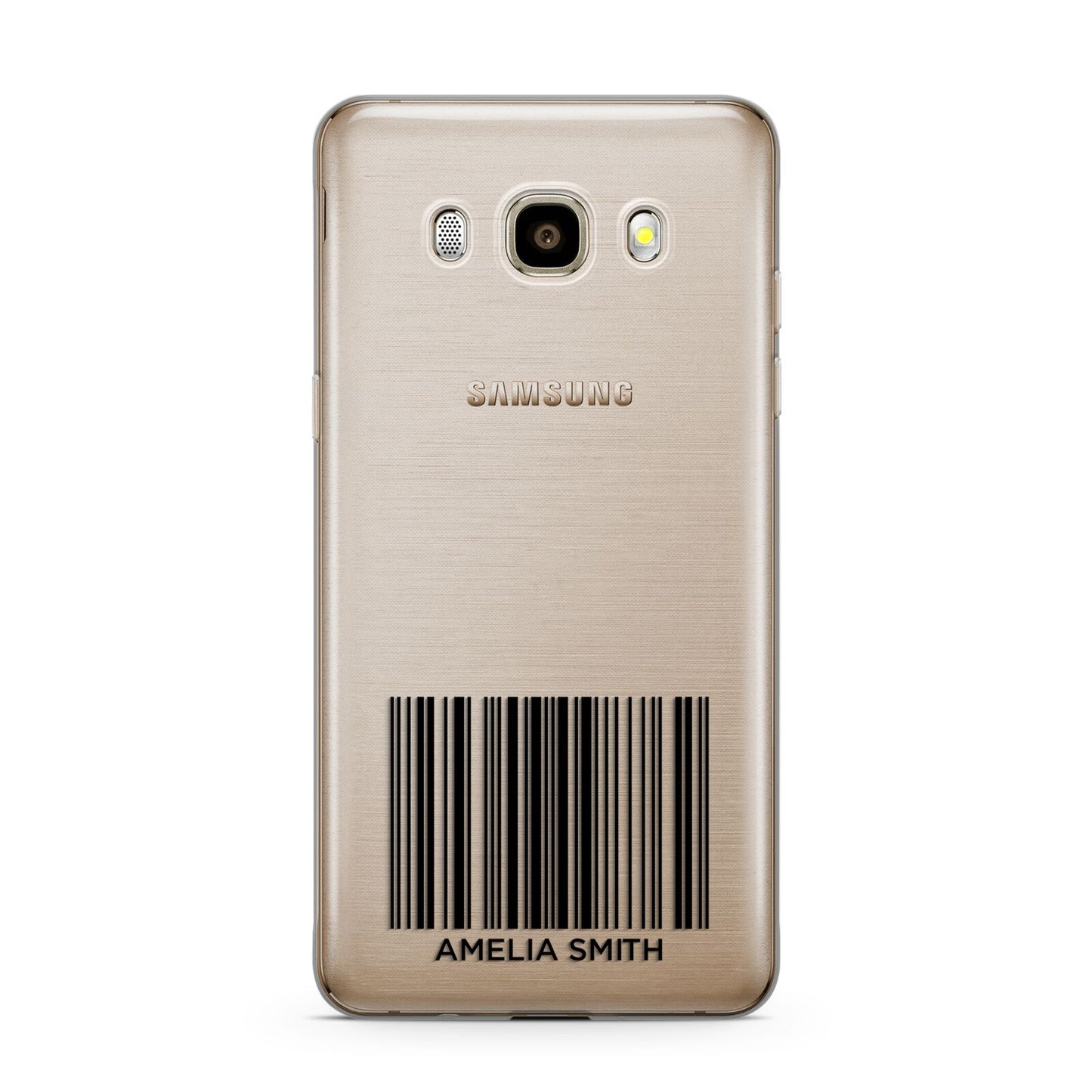 Barcode with Text Samsung Galaxy J7 2016 Case on gold phone