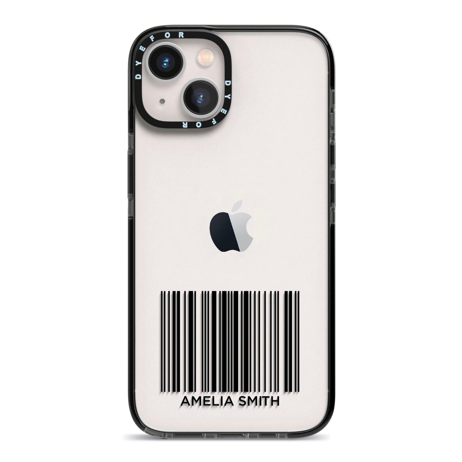 Barcode with Text iPhone 13 Black Impact Case on Silver phone