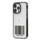 Barcode with Text iPhone 13 Pro Black Impact Case Side Angle on Silver phone