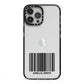 Barcode with Text iPhone 13 Pro Max Black Impact Case on Silver phone