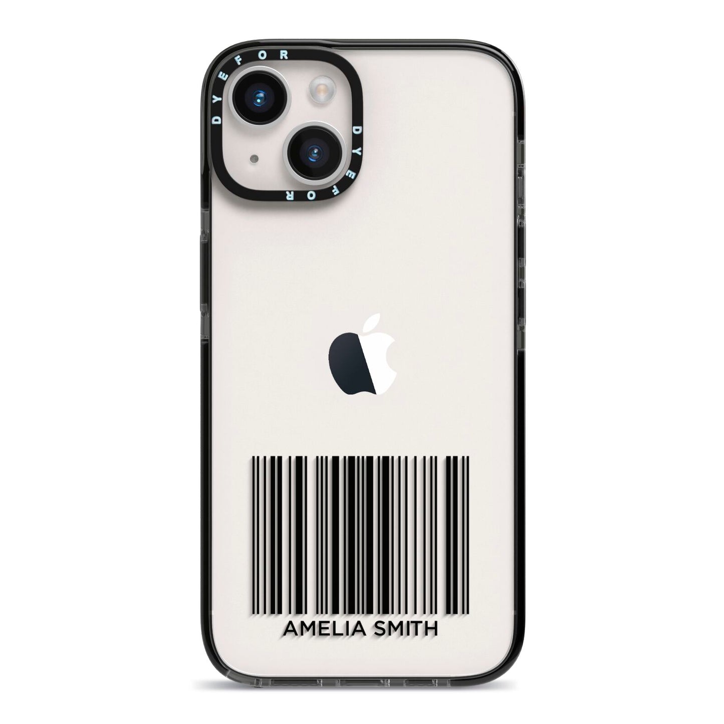 Barcode with Text iPhone 14 Black Impact Case on Silver phone