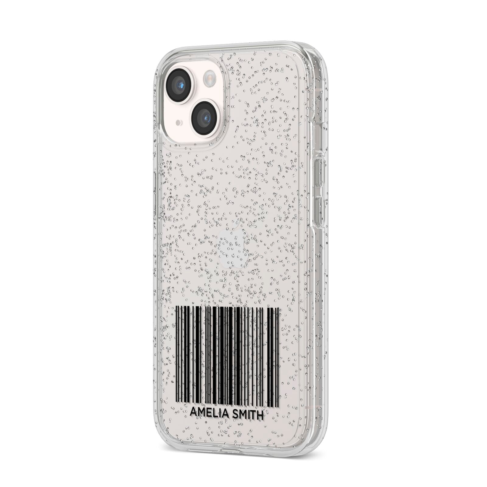Barcode with Text iPhone 14 Glitter Tough Case Starlight Angled Image