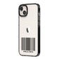 Barcode with Text iPhone 14 Plus Black Impact Case Side Angle on Silver phone