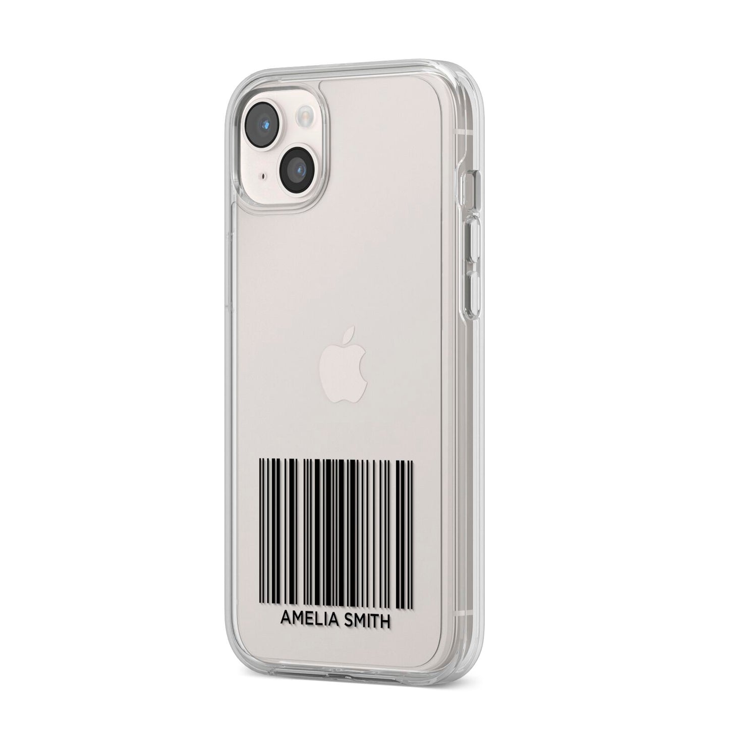 Barcode with Text iPhone 14 Plus Clear Tough Case Starlight Angled Image