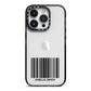 Barcode with Text iPhone 14 Pro Black Impact Case on Silver phone
