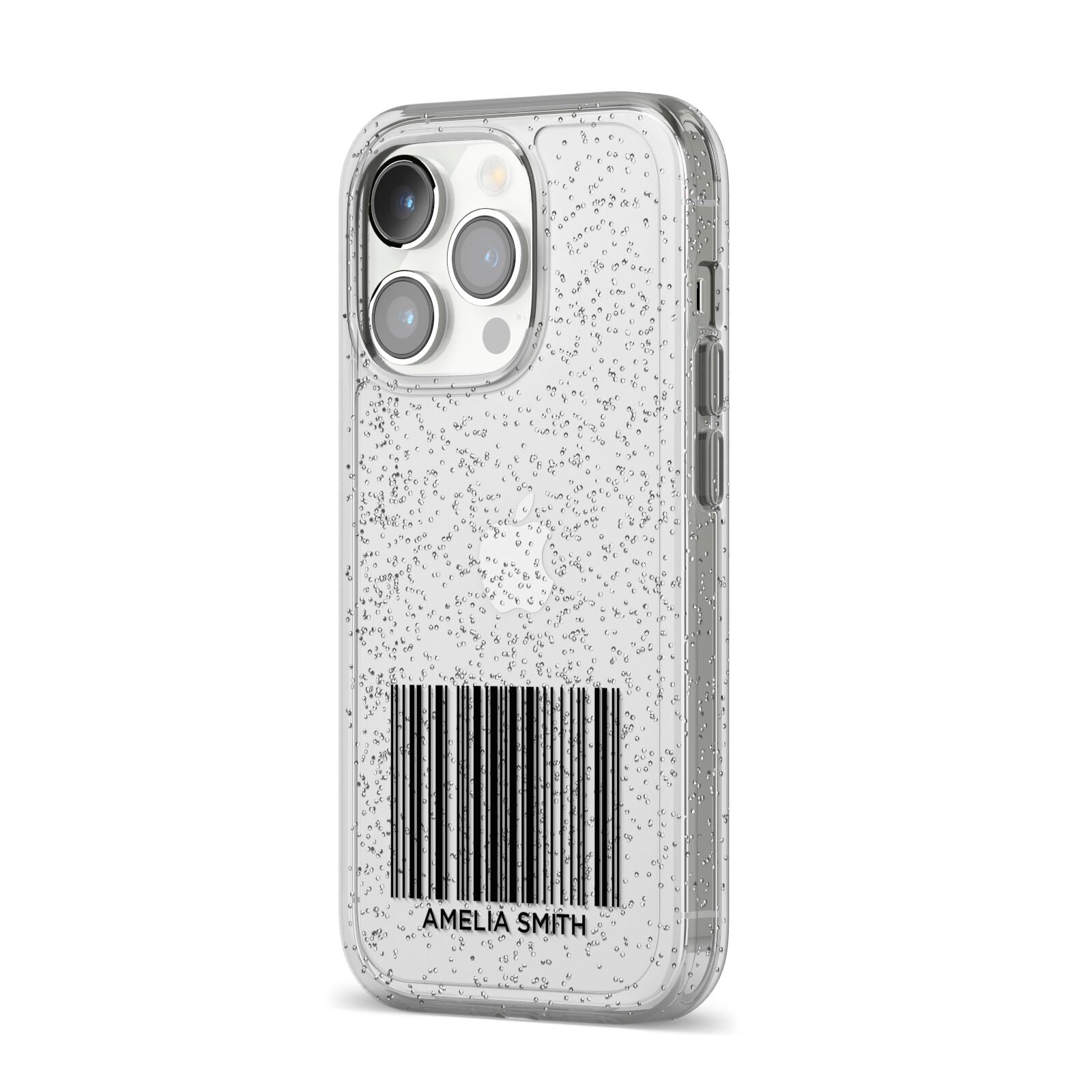 Barcode with Text iPhone 14 Pro Glitter Tough Case Silver Angled Image