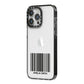 Barcode with Text iPhone 14 Pro Max Black Impact Case Side Angle on Silver phone