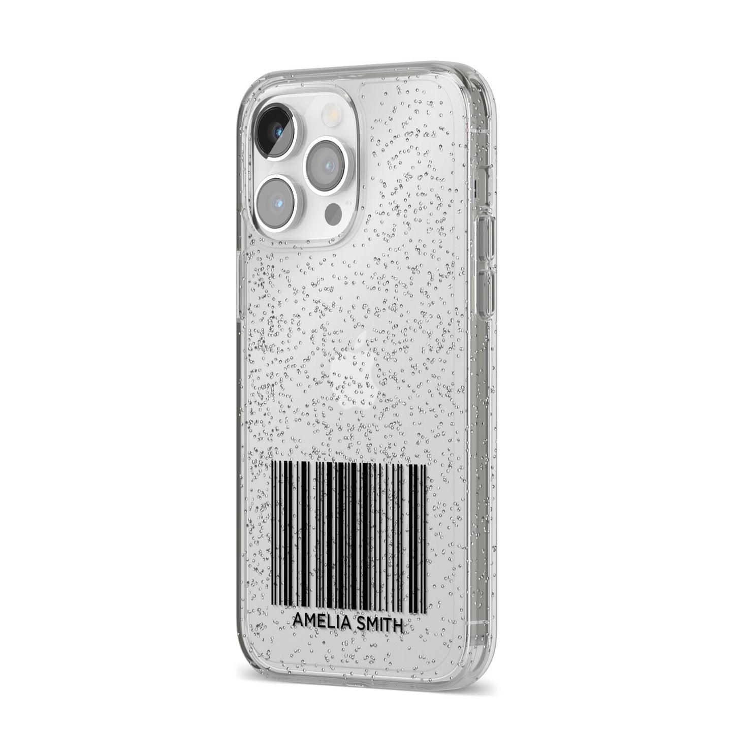 Barcode with Text iPhone 14 Pro Max Glitter Tough Case Silver Angled Image