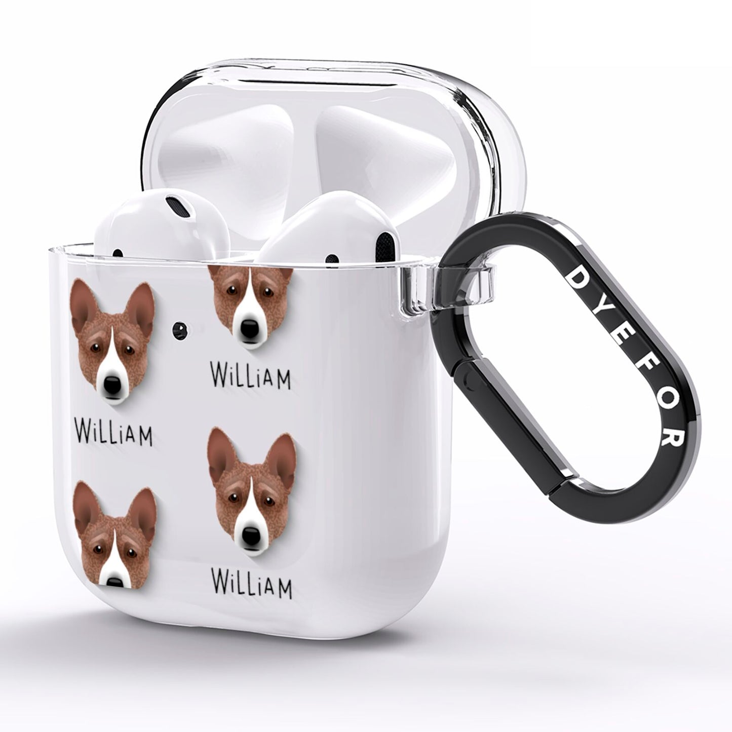 Basenji Icon with Name AirPods Clear Case Side Image