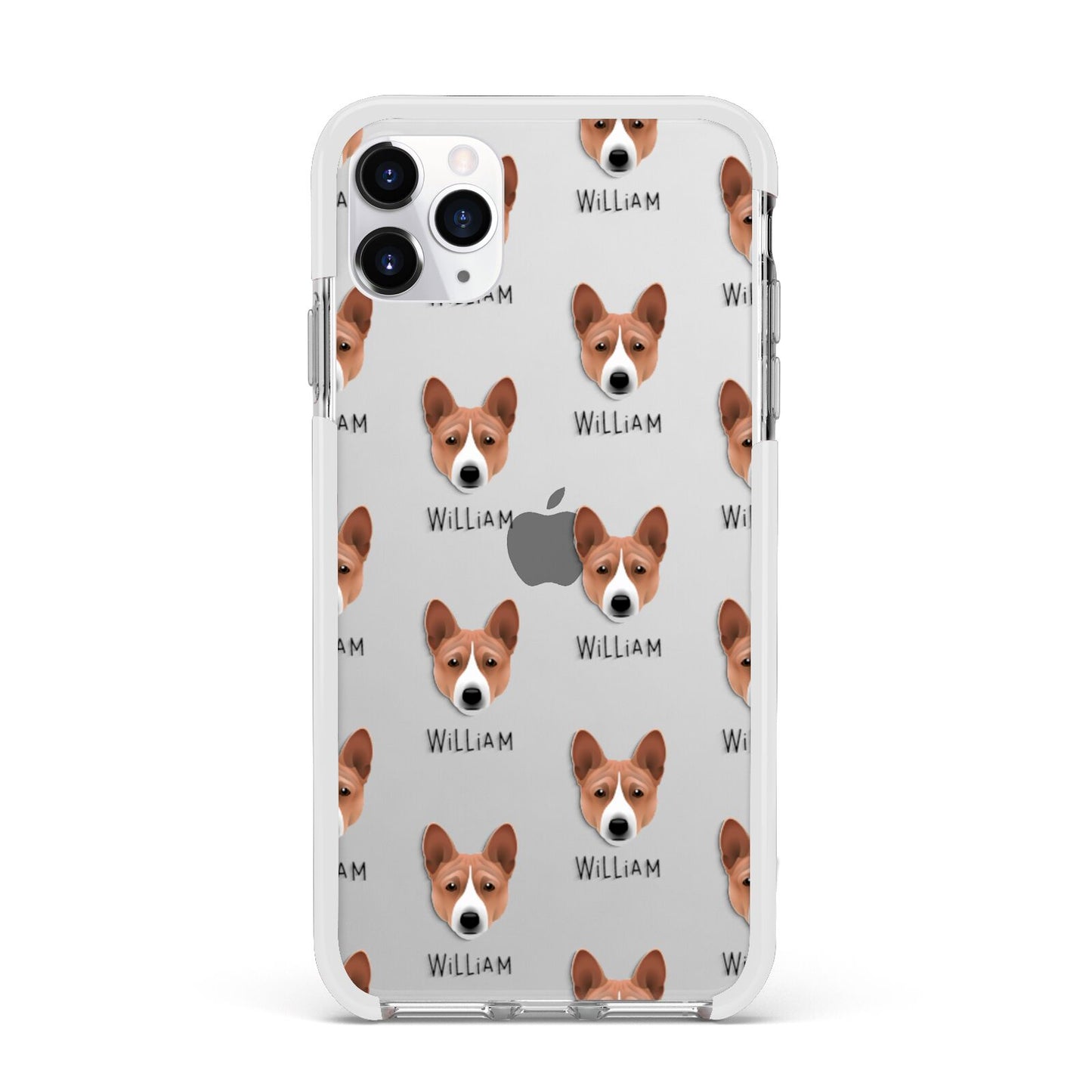 Basenji Icon with Name Apple iPhone 11 Pro Max in Silver with White Impact Case