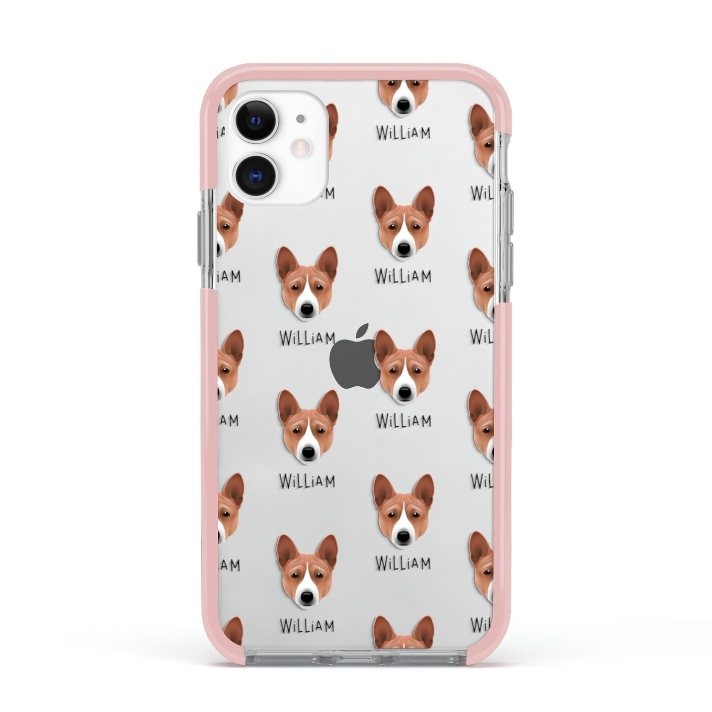 Basenji Icon with Name Apple iPhone 11 in White with Pink Impact Case