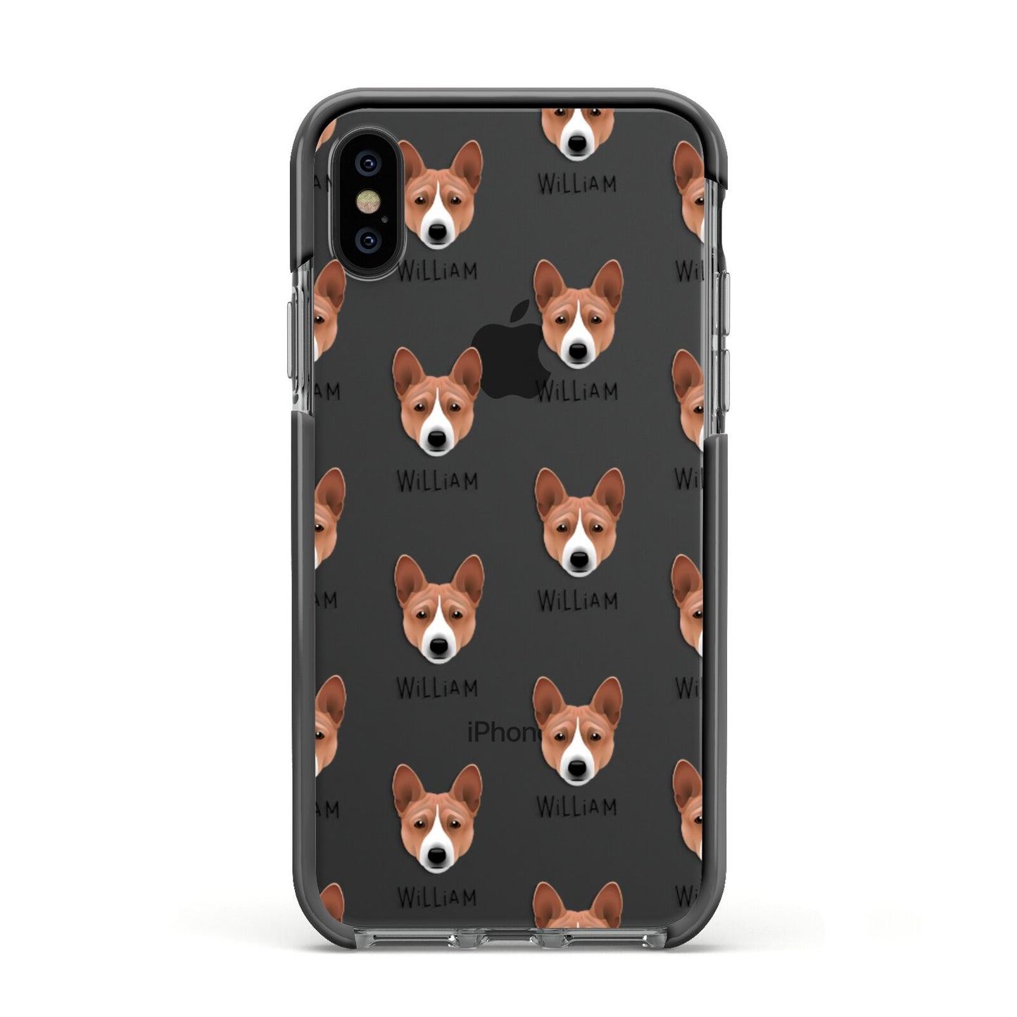 Basenji Icon with Name Apple iPhone Xs Impact Case Black Edge on Black Phone