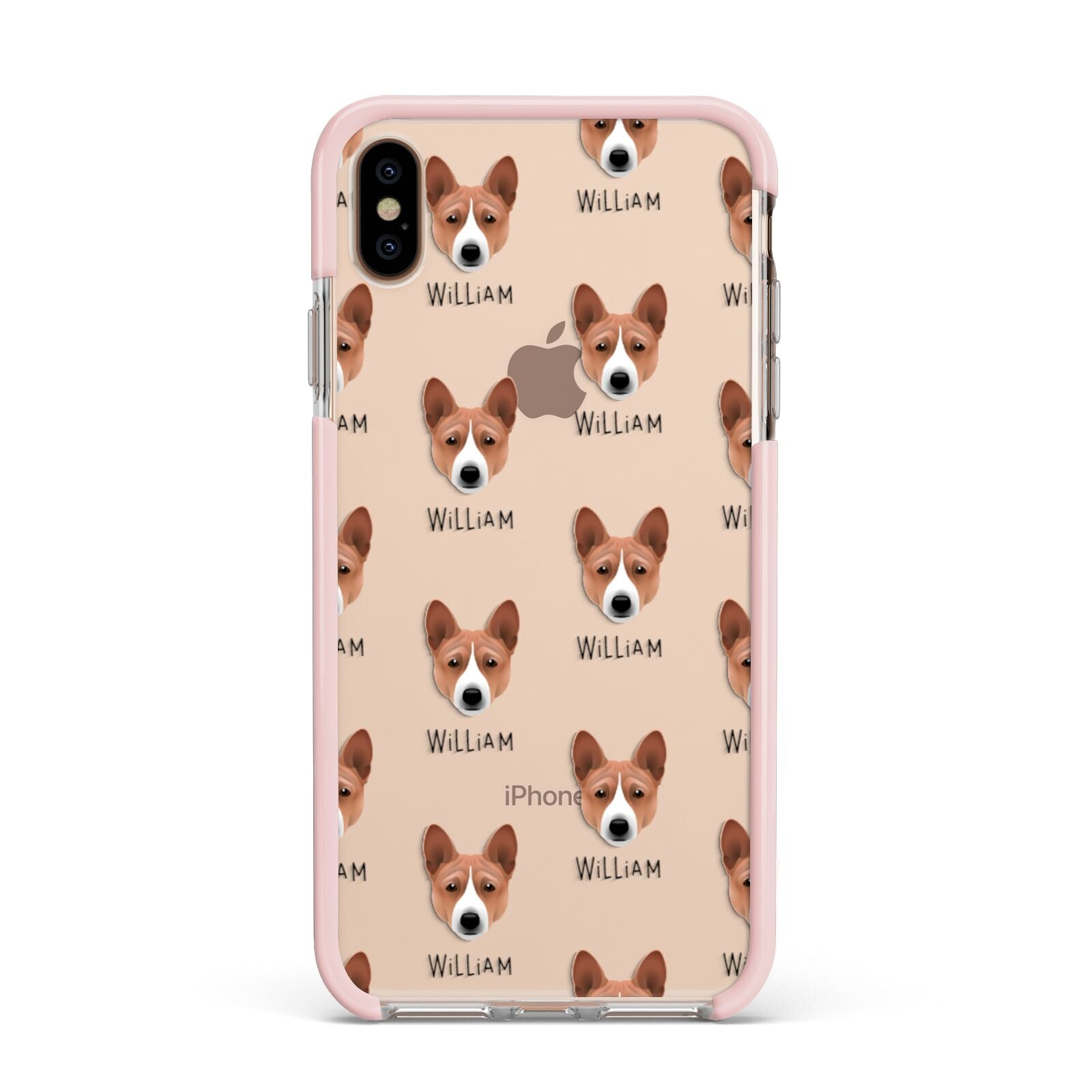Basenji Icon with Name Apple iPhone Xs Max Impact Case Pink Edge on Gold Phone