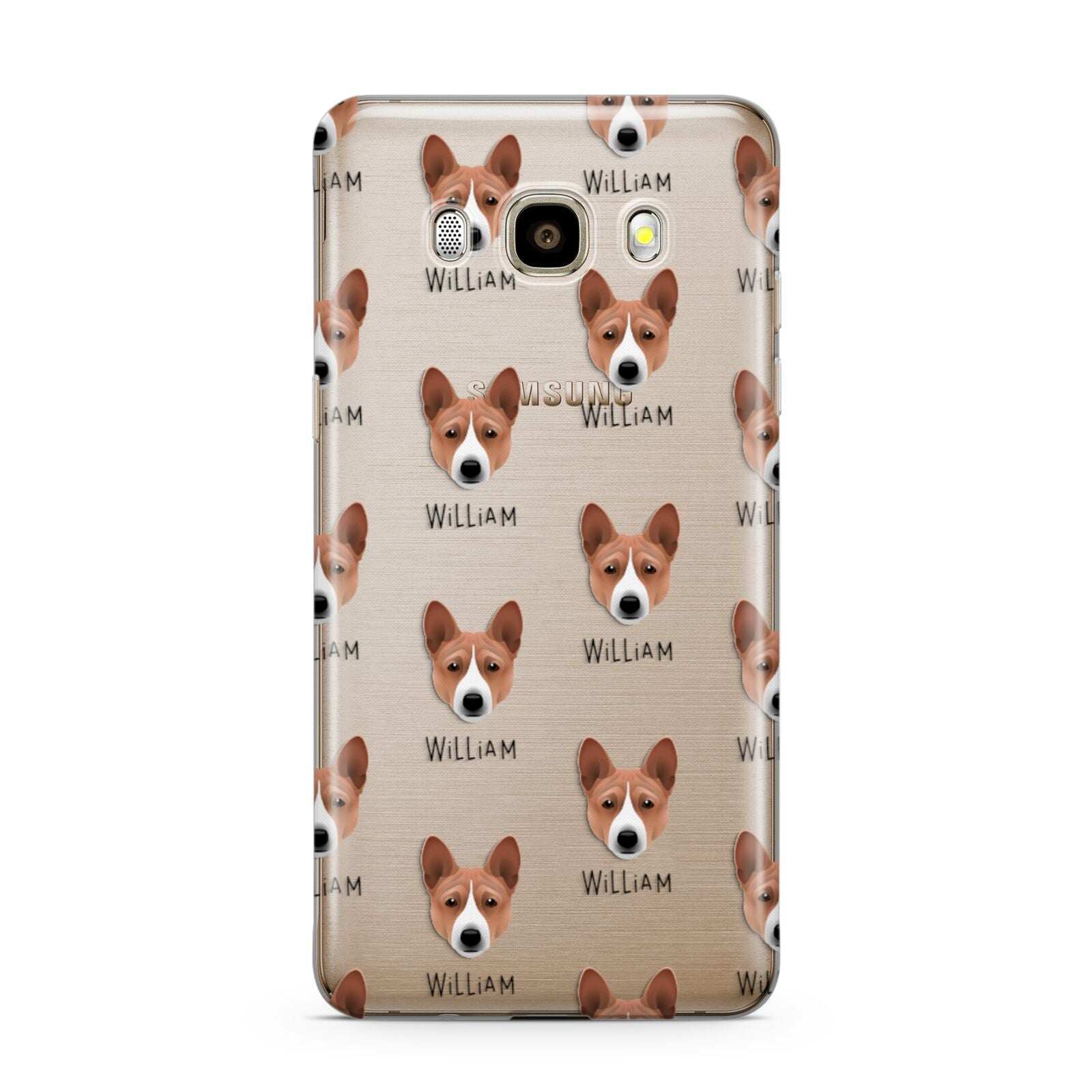 Basenji Icon with Name Samsung Galaxy J7 2016 Case on gold phone