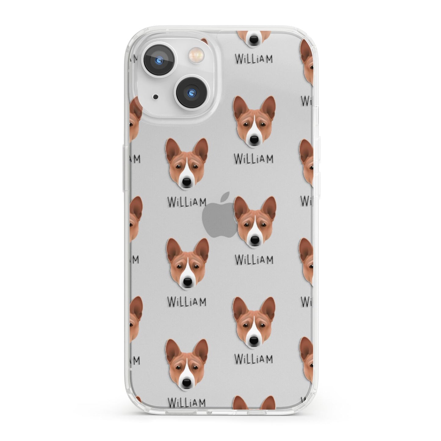 Basenji Icon with Name iPhone 13 Clear Bumper Case