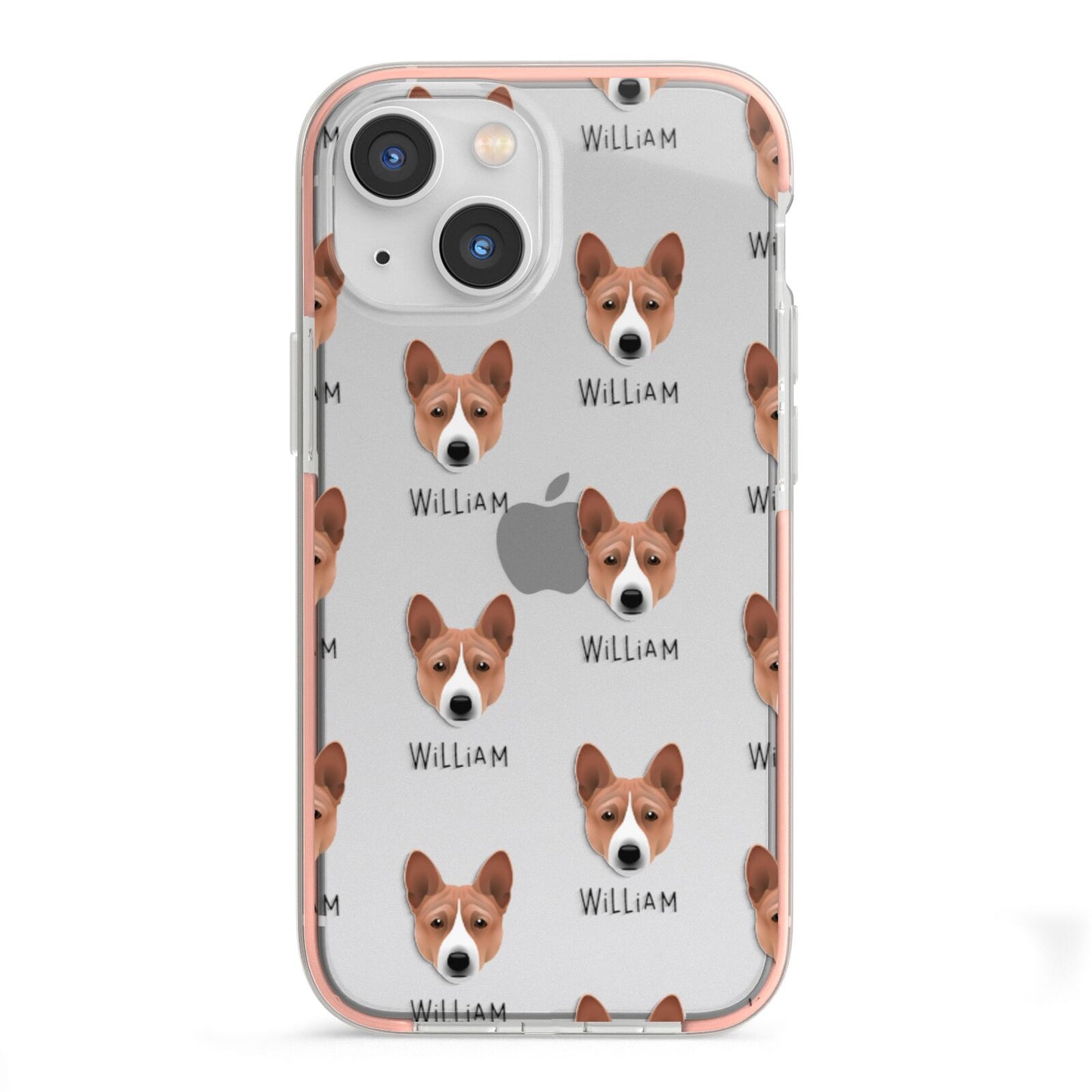 Basenji Icon with Name iPhone 13 Mini TPU Impact Case with Pink Edges