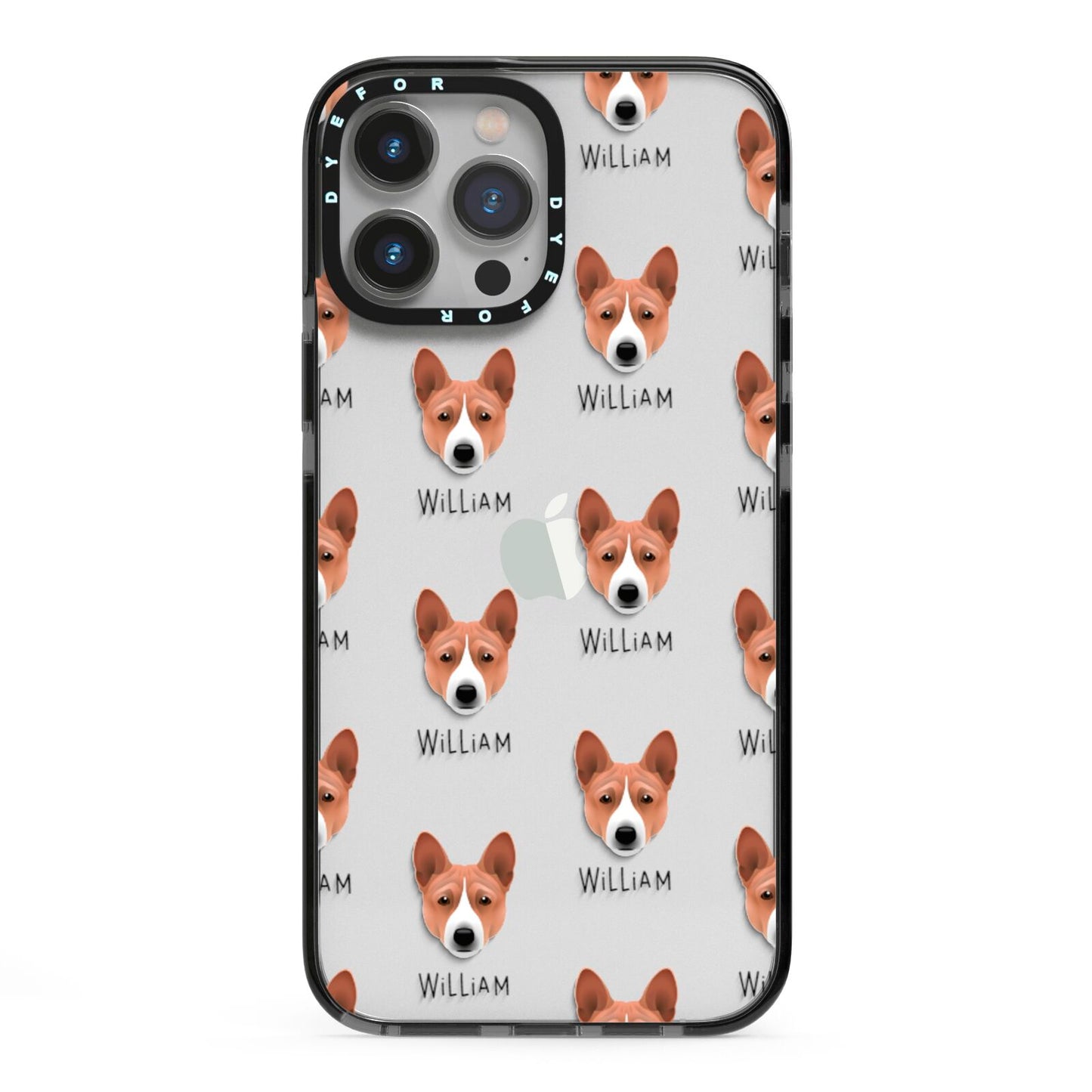 Basenji Icon with Name iPhone 13 Pro Max Black Impact Case on Silver phone