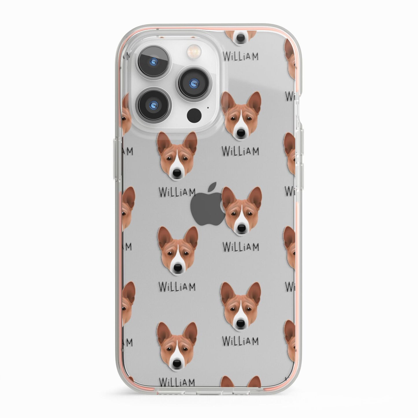 Basenji Icon with Name iPhone 13 Pro TPU Impact Case with Pink Edges