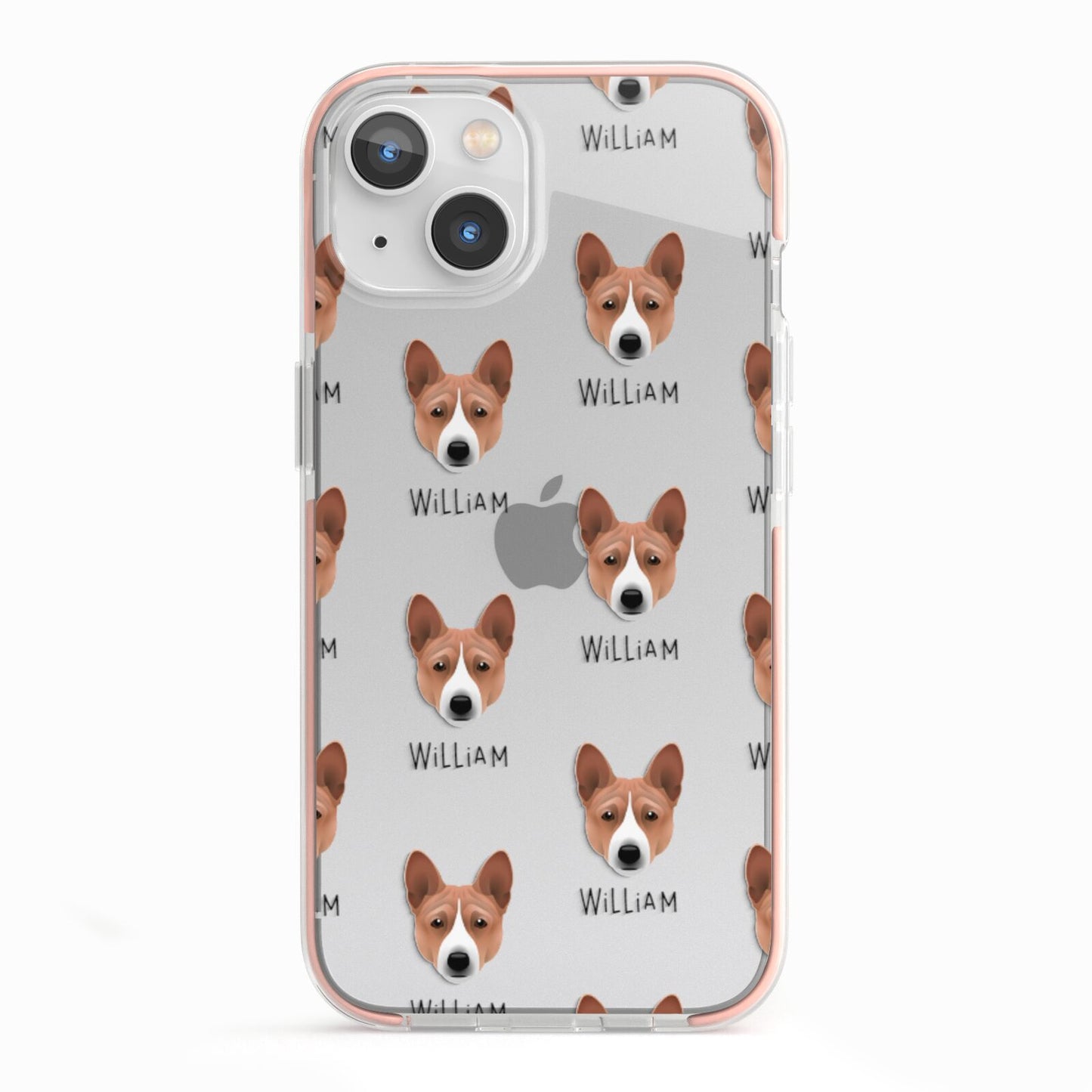 Basenji Icon with Name iPhone 13 TPU Impact Case with Pink Edges