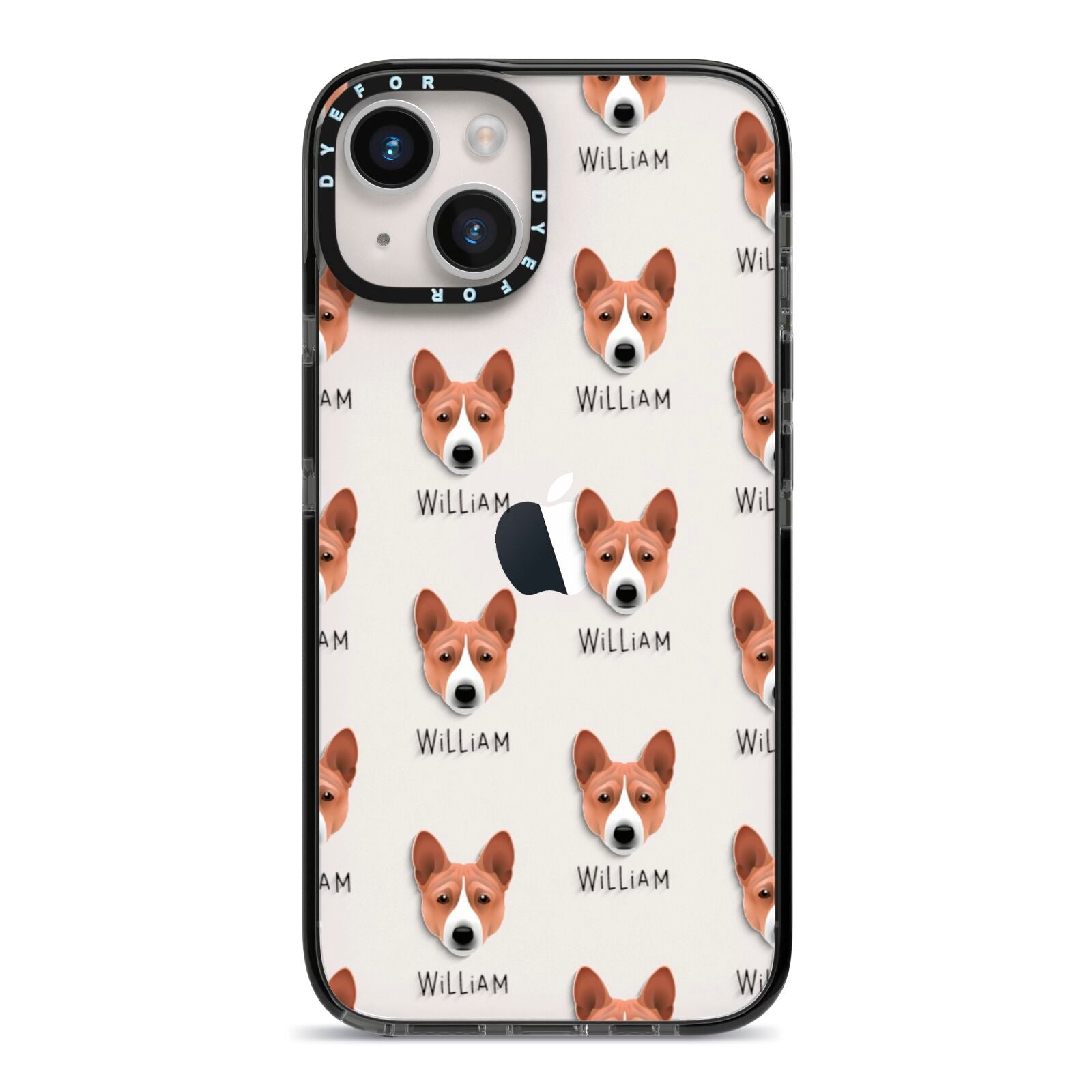 Basenji Icon with Name iPhone 14 Black Impact Case on Silver phone