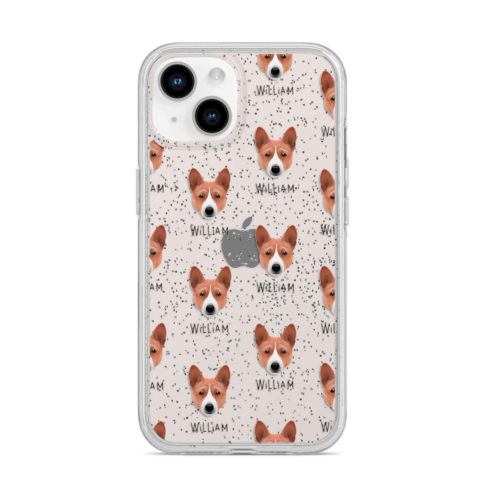 Basenji Icon with Name iPhone 14 Glitter Tough Case Starlight