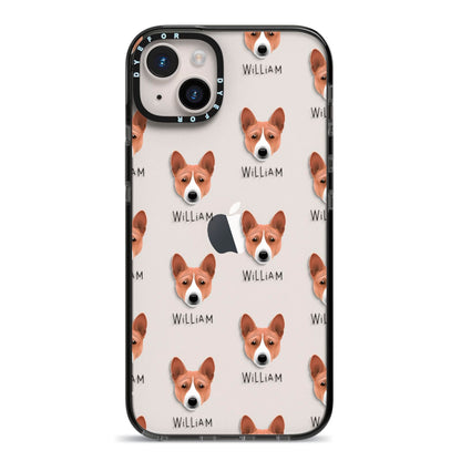 Basenji Icon with Name iPhone 14 Plus Black Impact Case on Silver phone