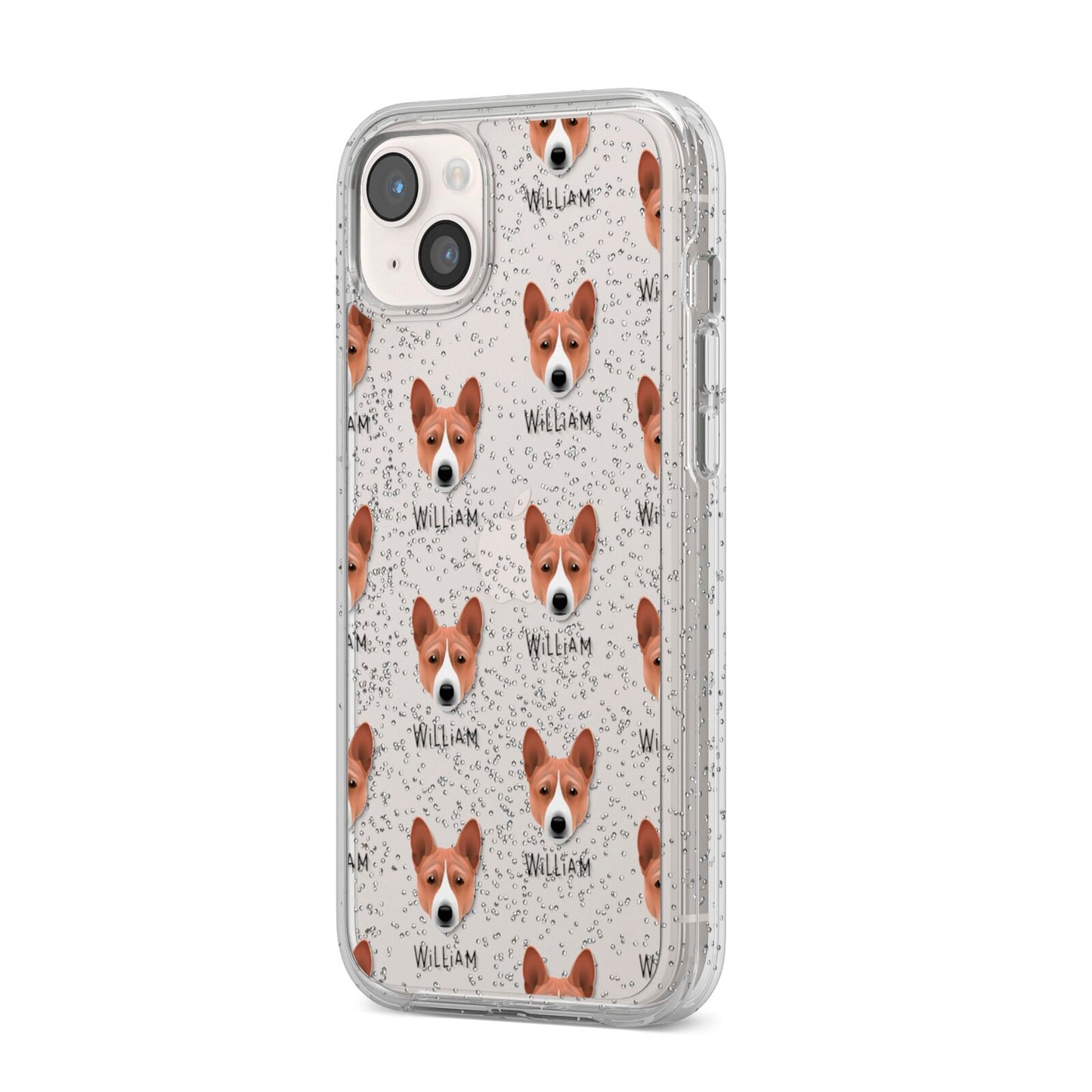 Basenji Icon with Name iPhone 14 Plus Glitter Tough Case Starlight Angled Image
