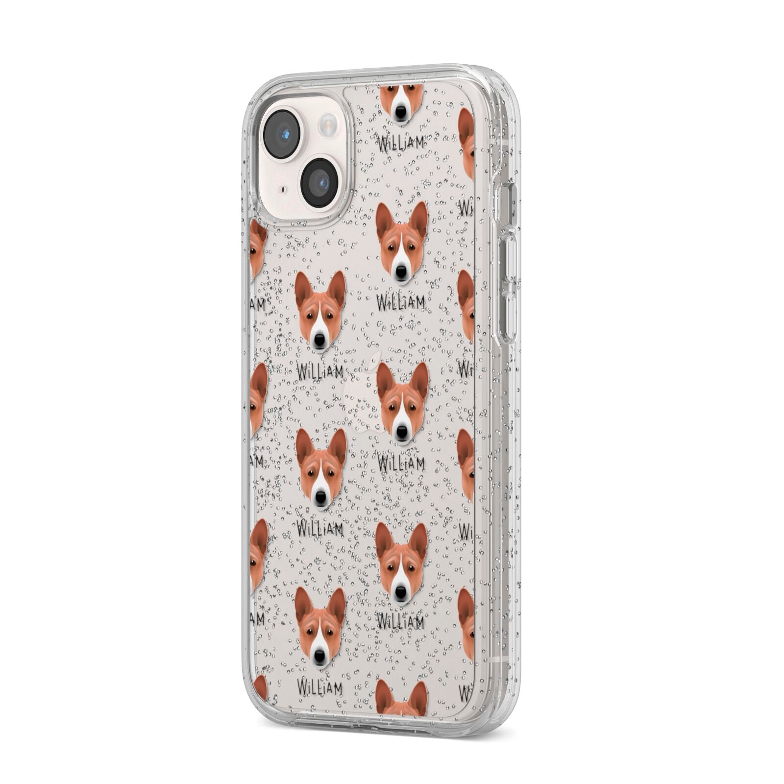 Basenji Icon with Name iPhone 14 Plus Glitter Tough Case Starlight Angled Image