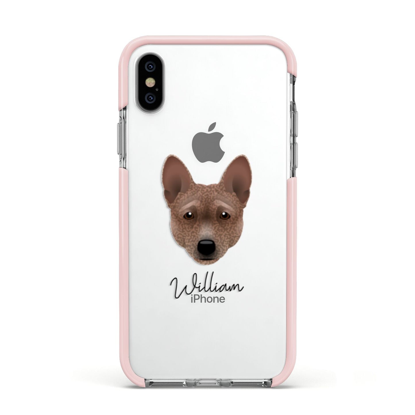 Basenji Personalised Apple iPhone Xs Impact Case Pink Edge on Silver Phone
