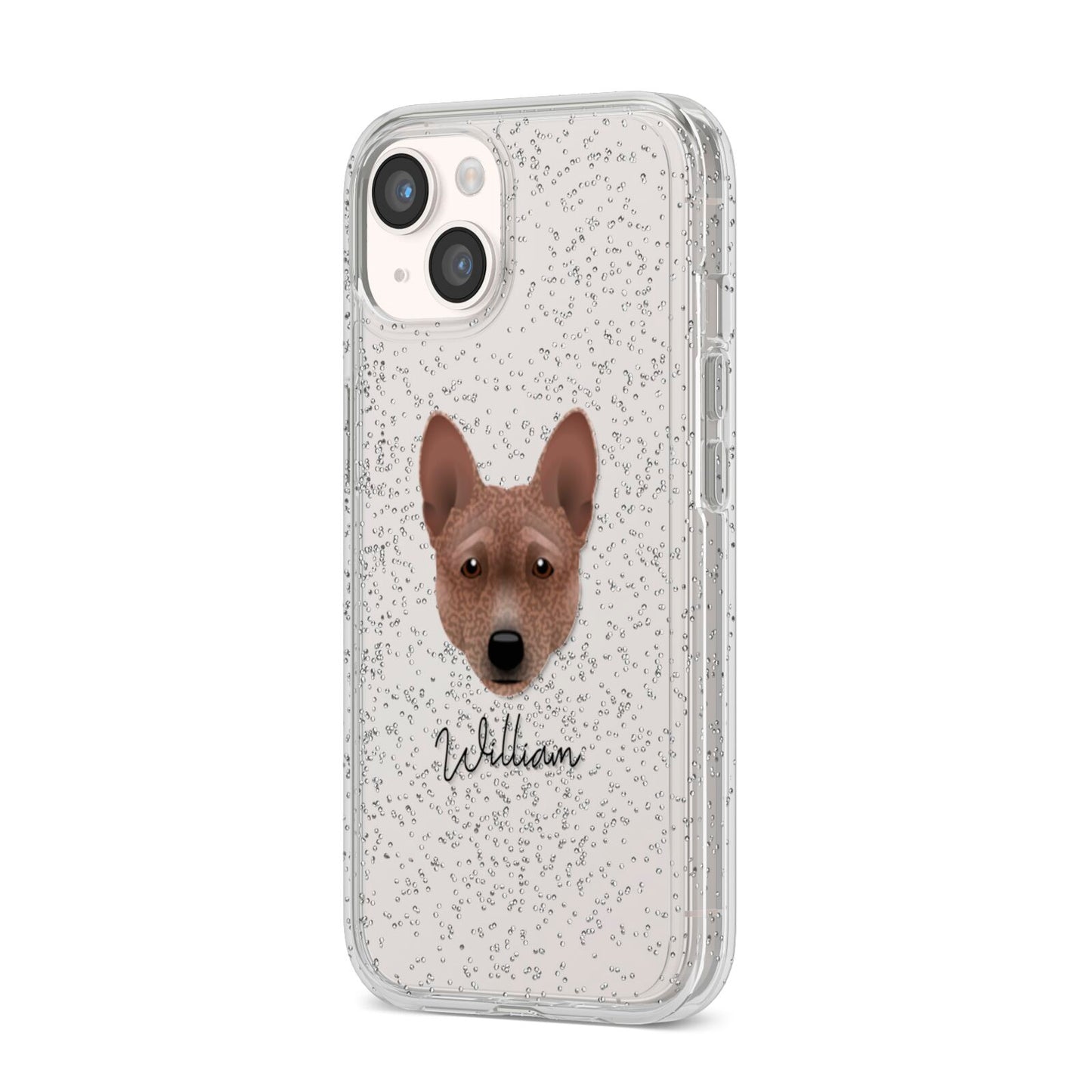 Basenji Personalised iPhone 14 Glitter Tough Case Starlight Angled Image