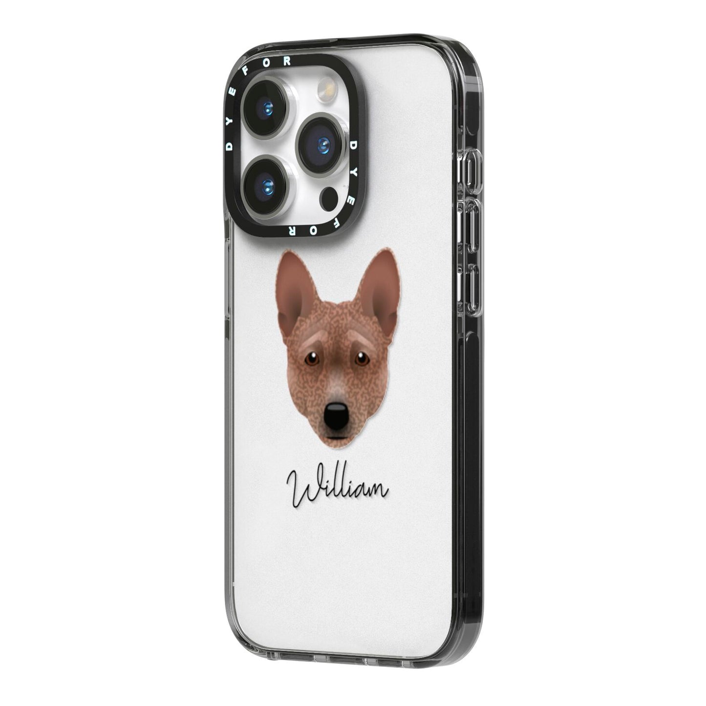 Basenji Personalised iPhone 14 Pro Black Impact Case Side Angle on Silver phone