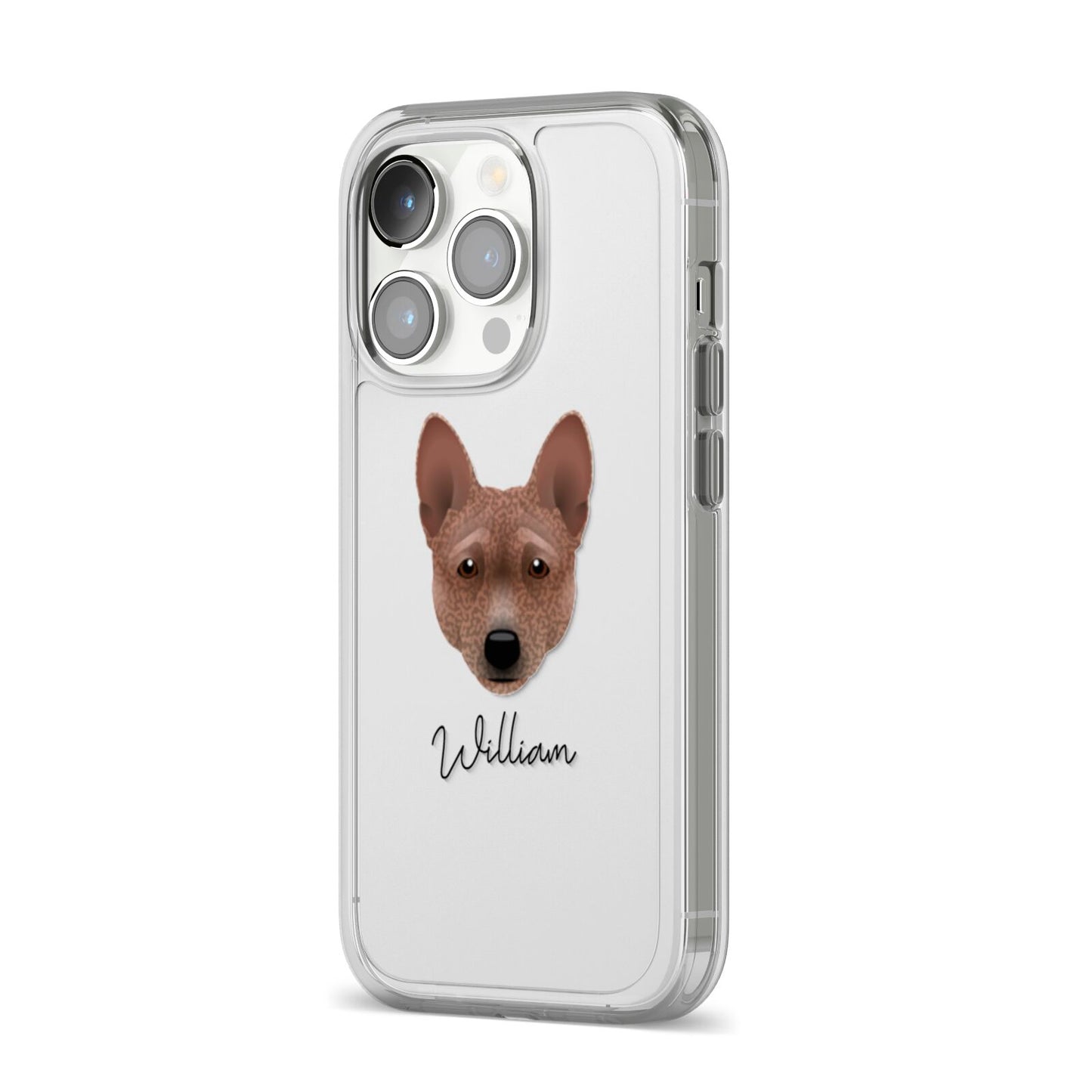 Basenji Personalised iPhone 14 Pro Clear Tough Case Silver Angled Image