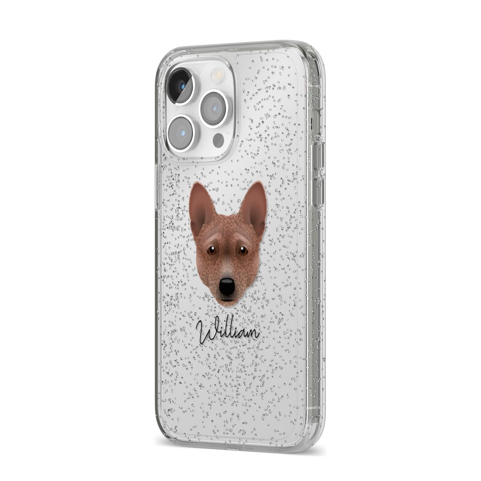 Basenji Personalised iPhone 14 Pro Max Glitter Tough Case Silver Angled Image