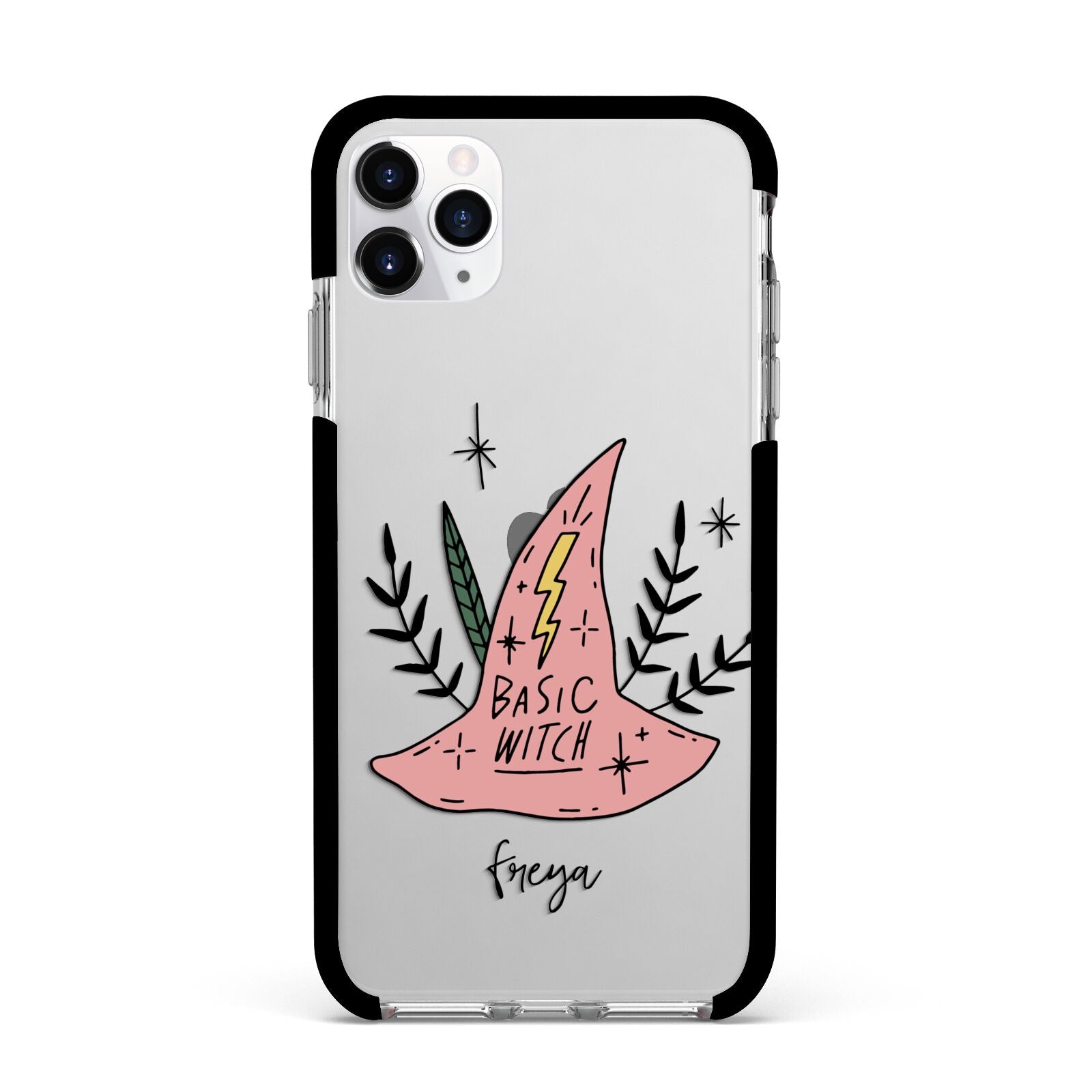 Basic Witch Hat Personalised Apple iPhone 11 Pro Max in Silver with Black Impact Case