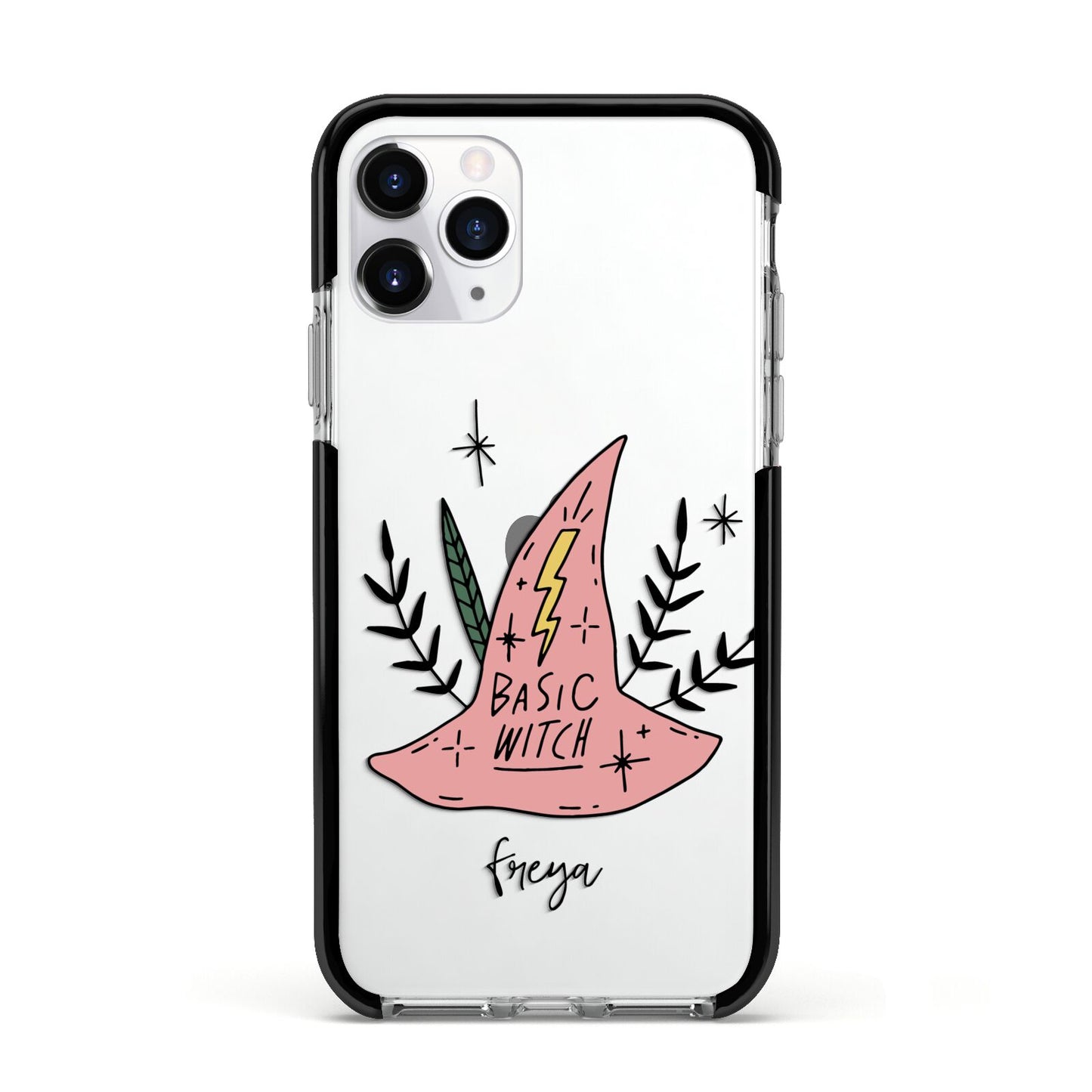 Basic Witch Hat Personalised Apple iPhone 11 Pro in Silver with Black Impact Case