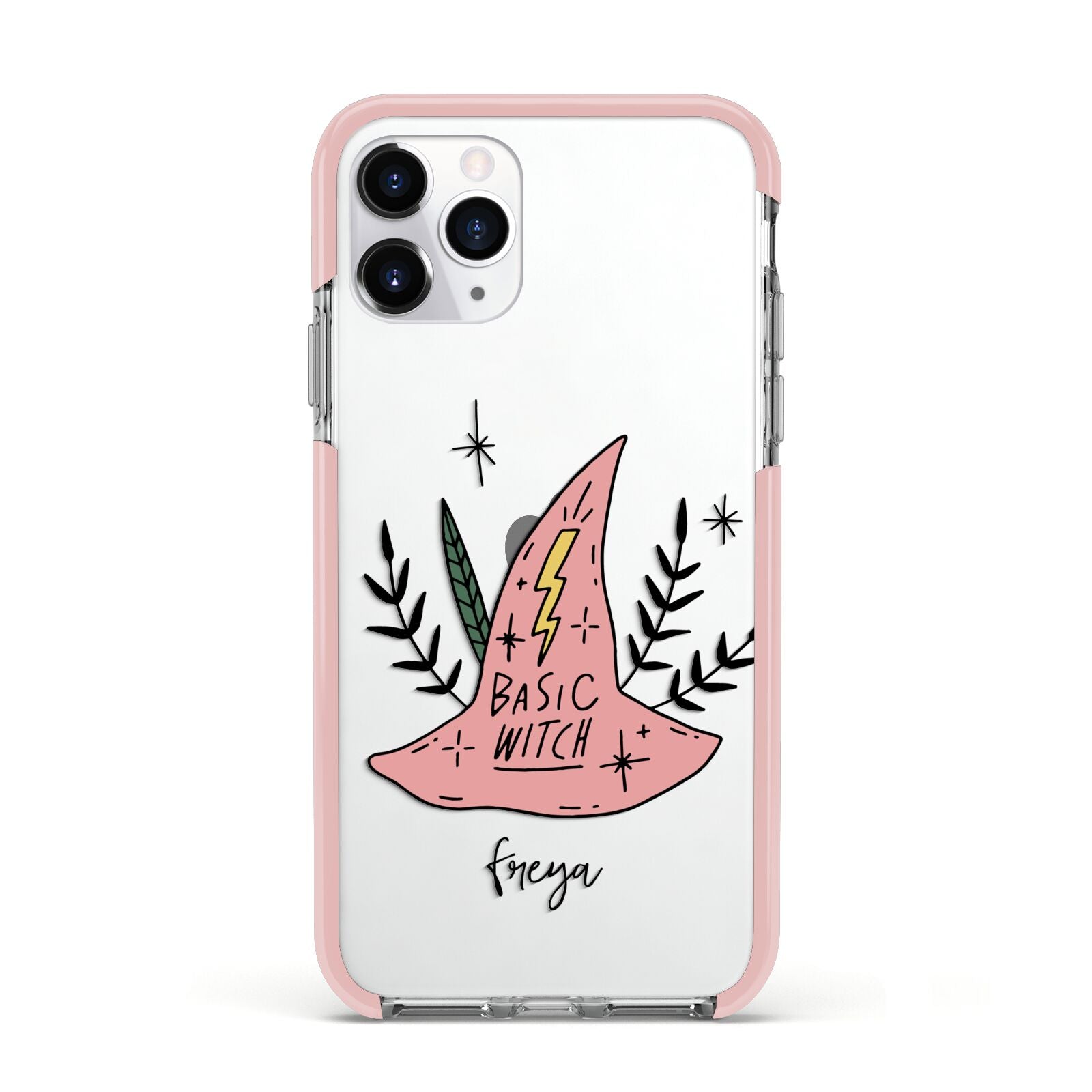Basic Witch Hat Personalised Apple iPhone 11 Pro in Silver with Pink Impact Case