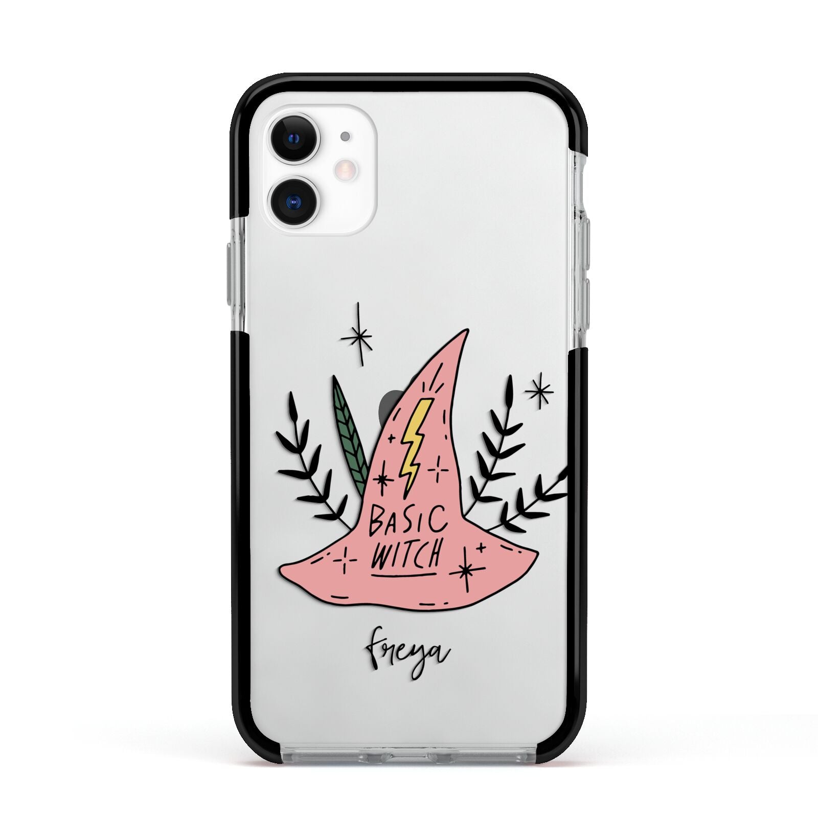 Basic Witch Hat Personalised Apple iPhone 11 in White with Black Impact Case