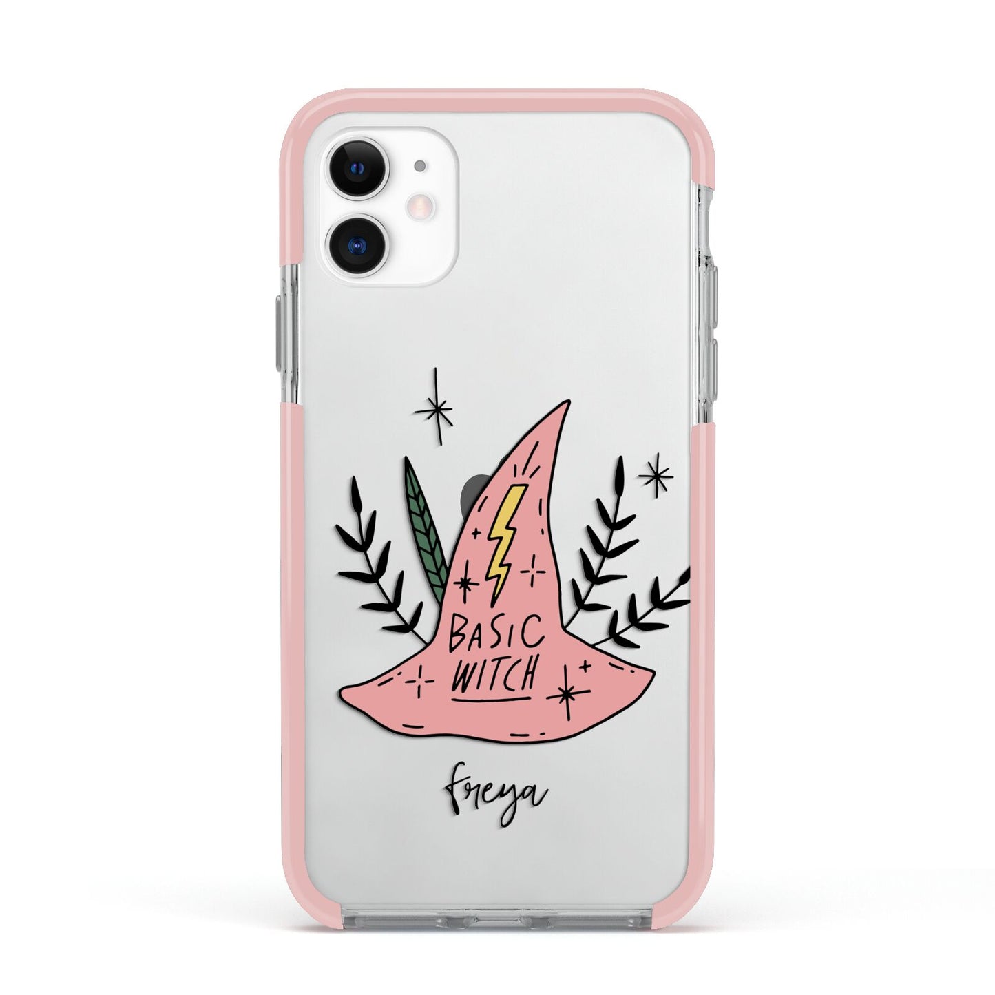 Basic Witch Hat Personalised Apple iPhone 11 in White with Pink Impact Case