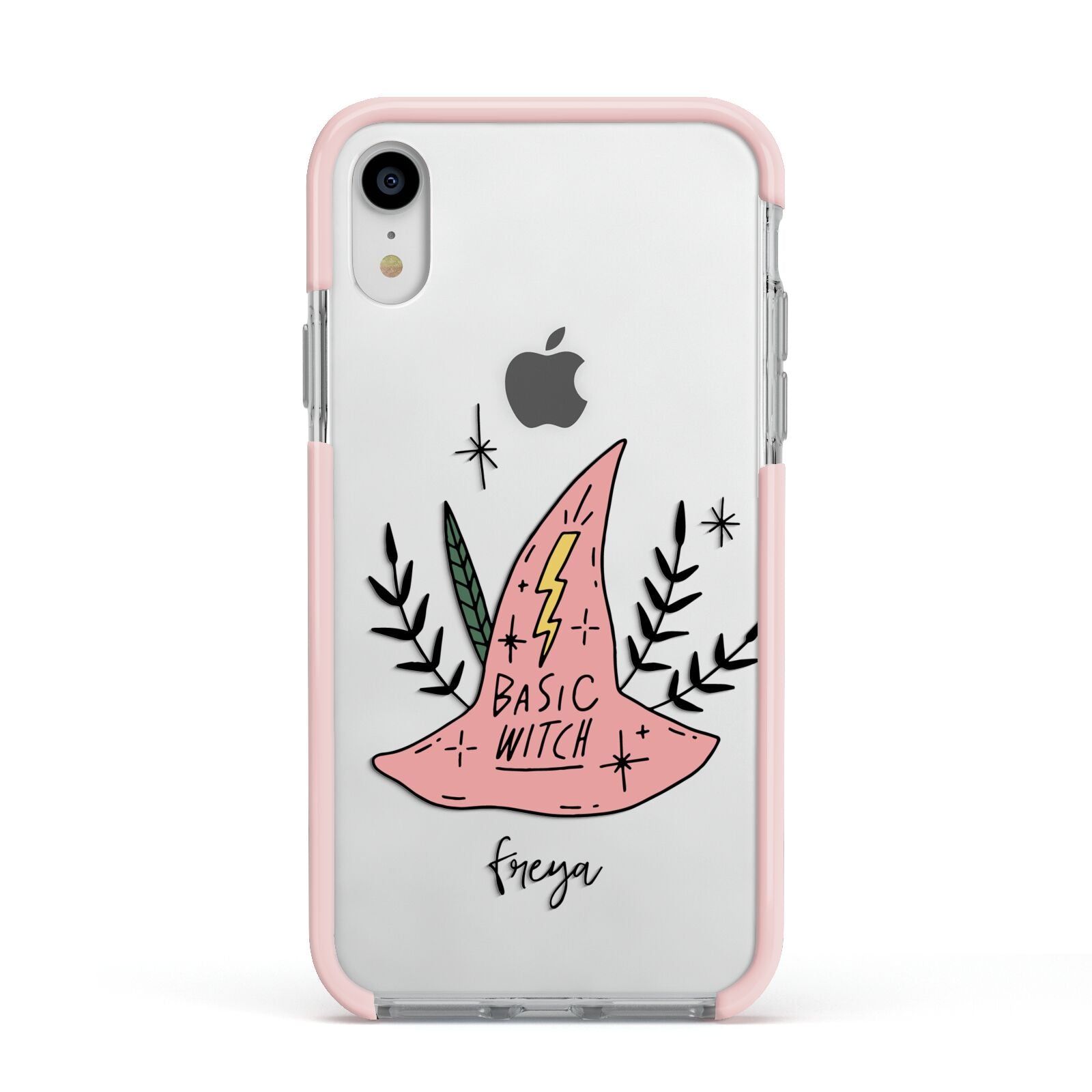 Basic Witch Hat Personalised Apple iPhone XR Impact Case Pink Edge on Silver Phone