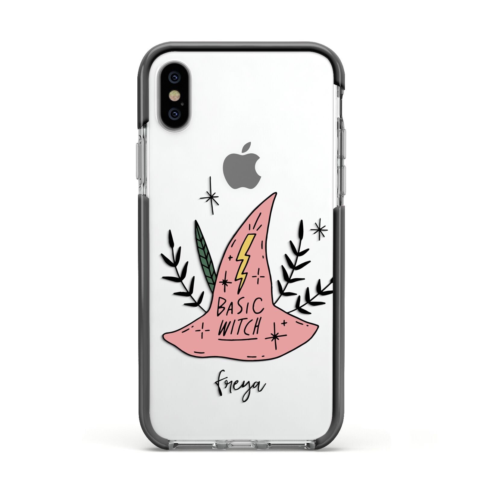 Basic Witch Hat Personalised Apple iPhone Xs Impact Case Black Edge on Silver Phone